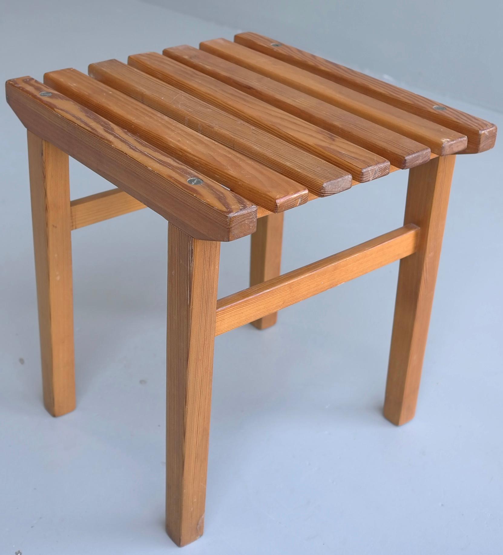 Swedish Solid Pine Midcentury Slats Stool, Sweden, 1960s For Sale