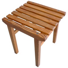 Solid Pine Midcentury Slats Stool, Sweden, 1960s