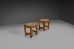 Solid Pine Midcentury Slat Stools, Sweden, 1960s
