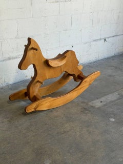 Solid Pine Rocking Horse Toy Sculpture Danish Mid-Century Modern 1970s