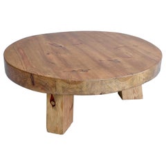 Solid Pine Round Organic Coffee Table, France, 1960s