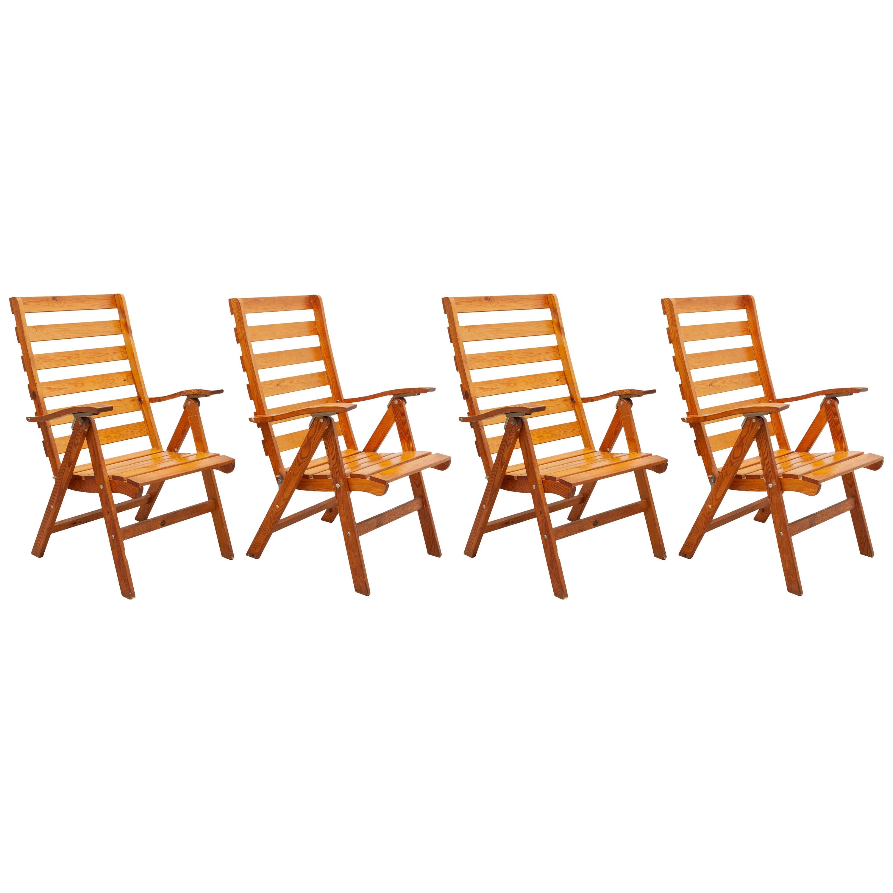 Solid Pine Slat Folding Outdoor Chairs, 1950s For Sale