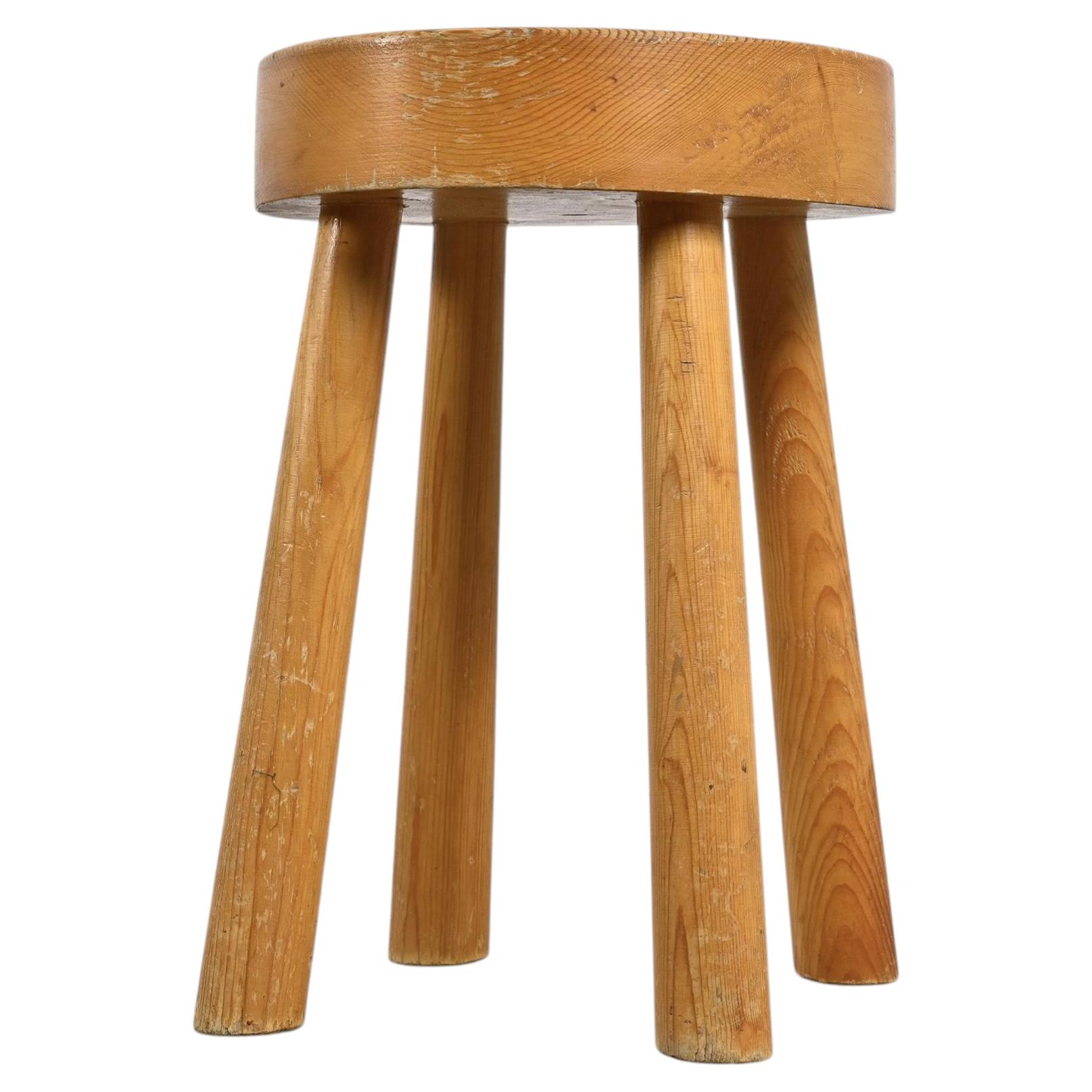 Solid Pine Stool by Charlotte Perriand, 1970s For Sale