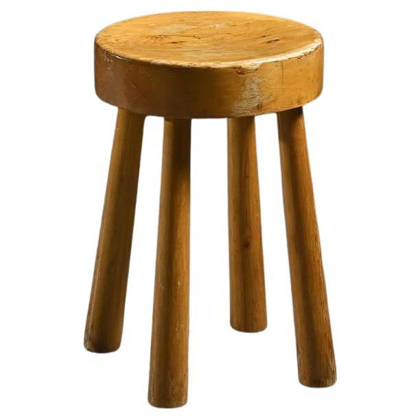 Solid pine stool, Charlotte Perriand, 1970s