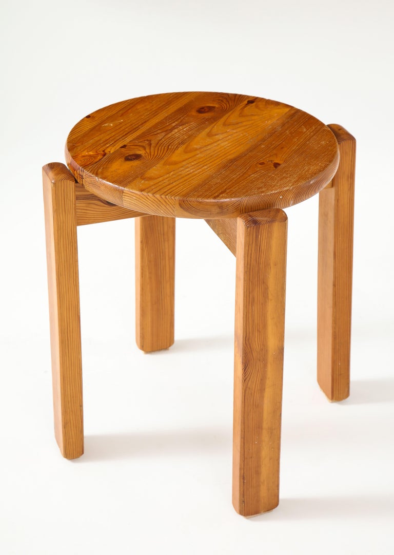 Solid Pine Stool, France, c. Mid-20th Century In Good Condition For Sale In New York City, NY