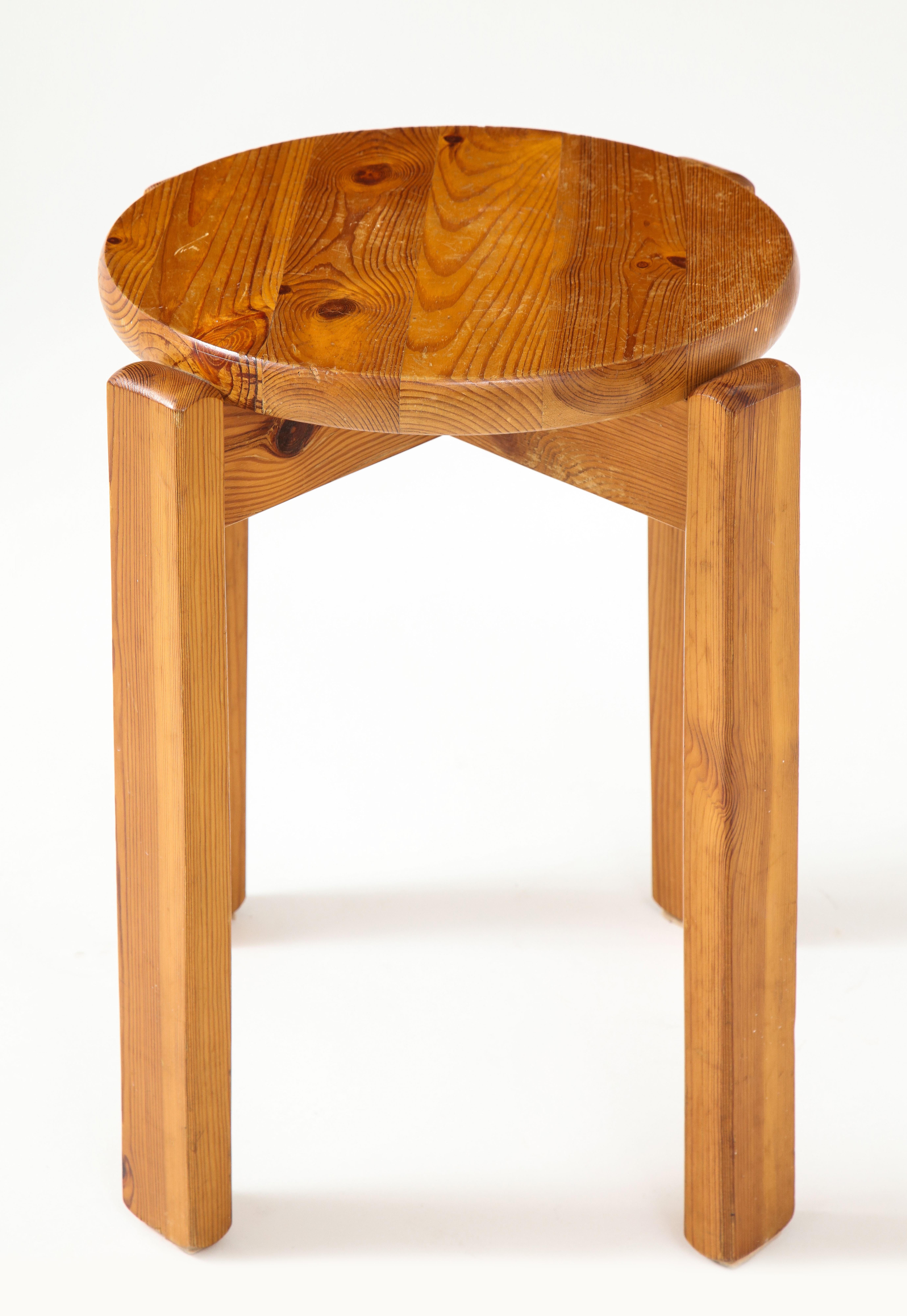 Mid-Century Modern Solid Pine Stool, France, c. Mid-20th Century For Sale