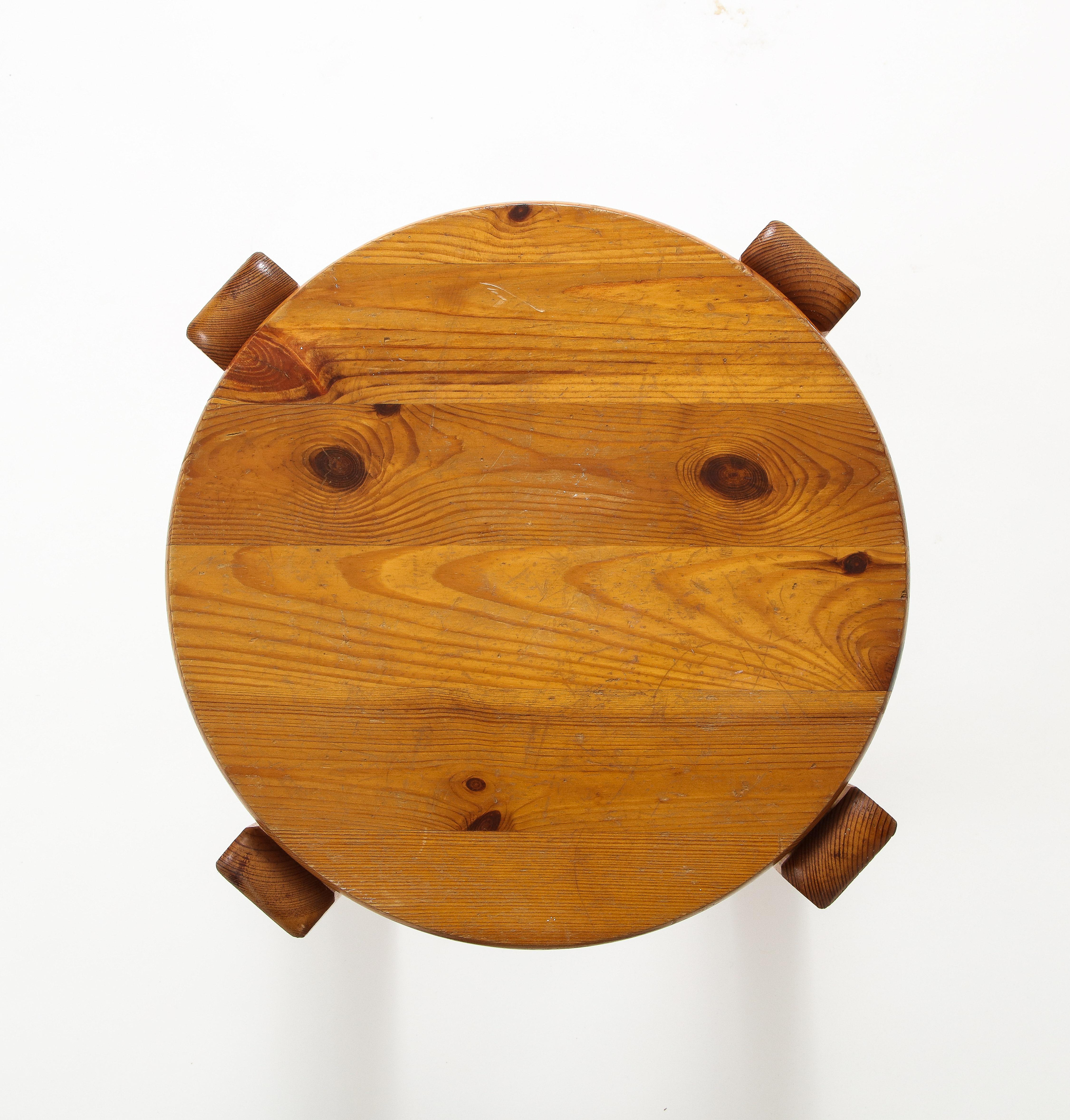 French Solid Pine Stool, France, c. Mid-20th Century For Sale