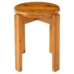 Solid Pine Stool, France, c. Mid-20th Century