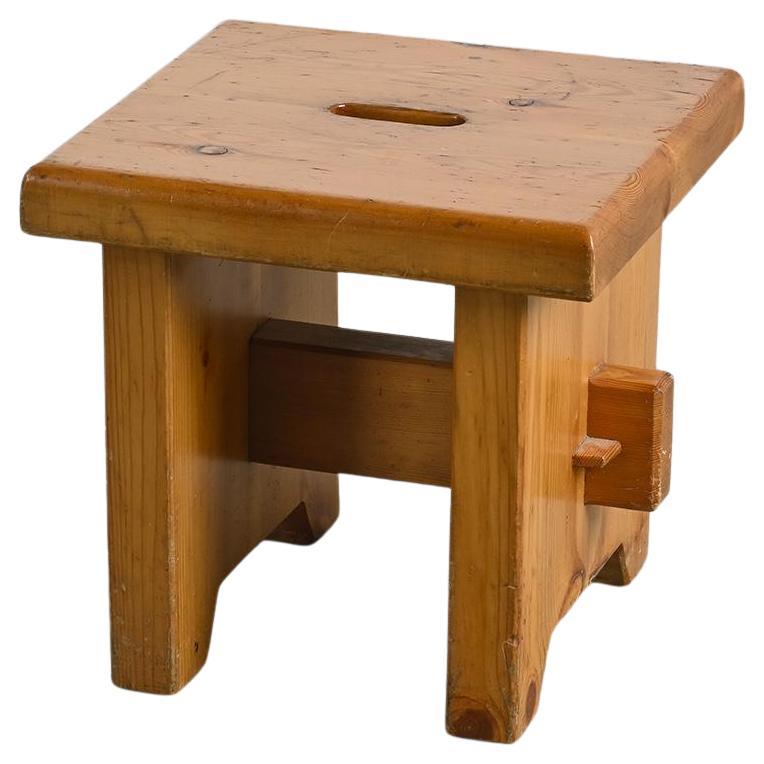 Solid pine stool, France, French Alps circa 1960