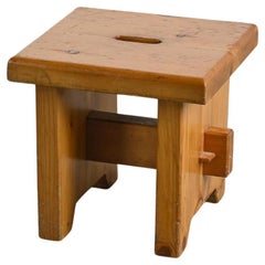 Solid pine stool, France, French Alps circa 1960