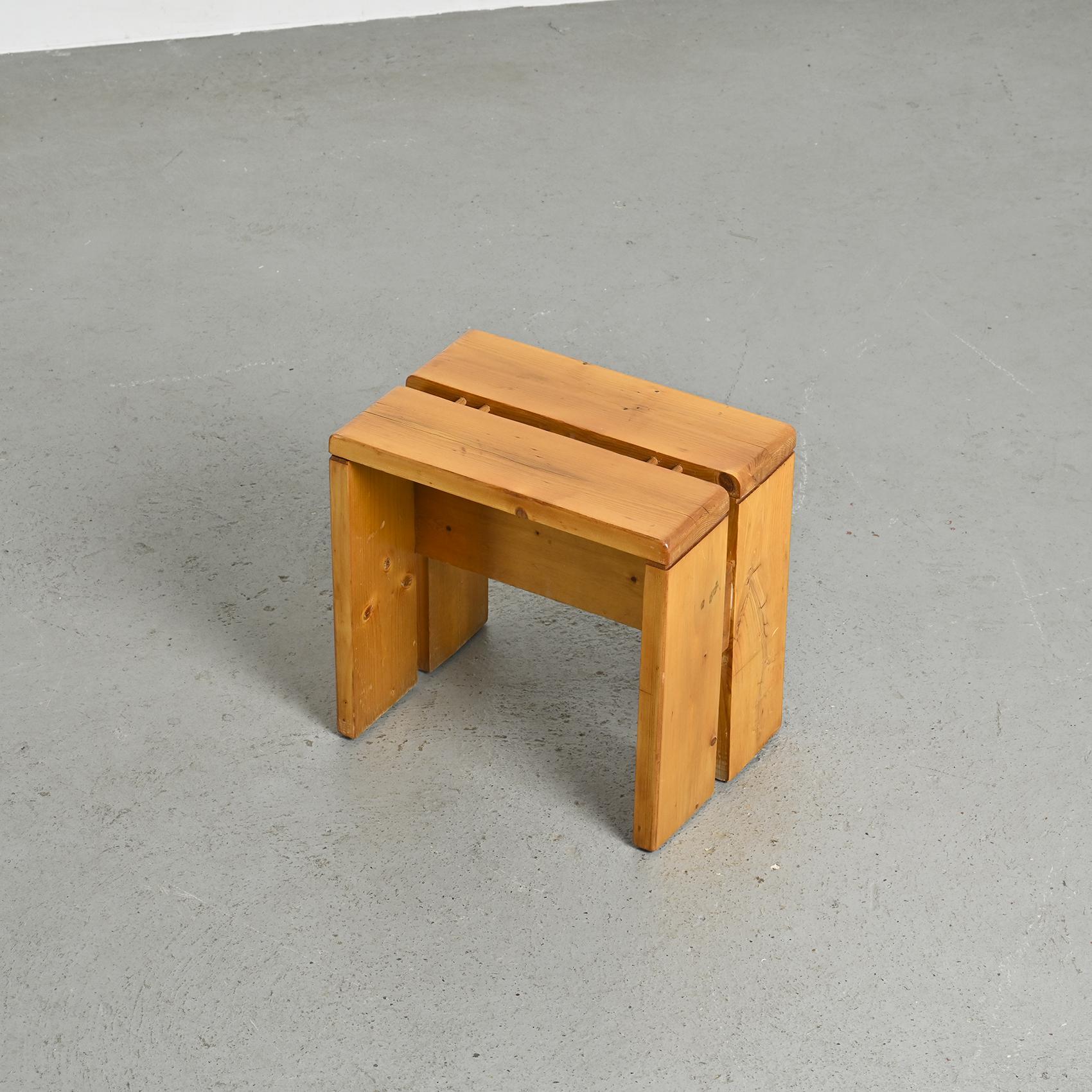 Solid Pine Stool from Les Arcs, France vers 1975 For Sale 5