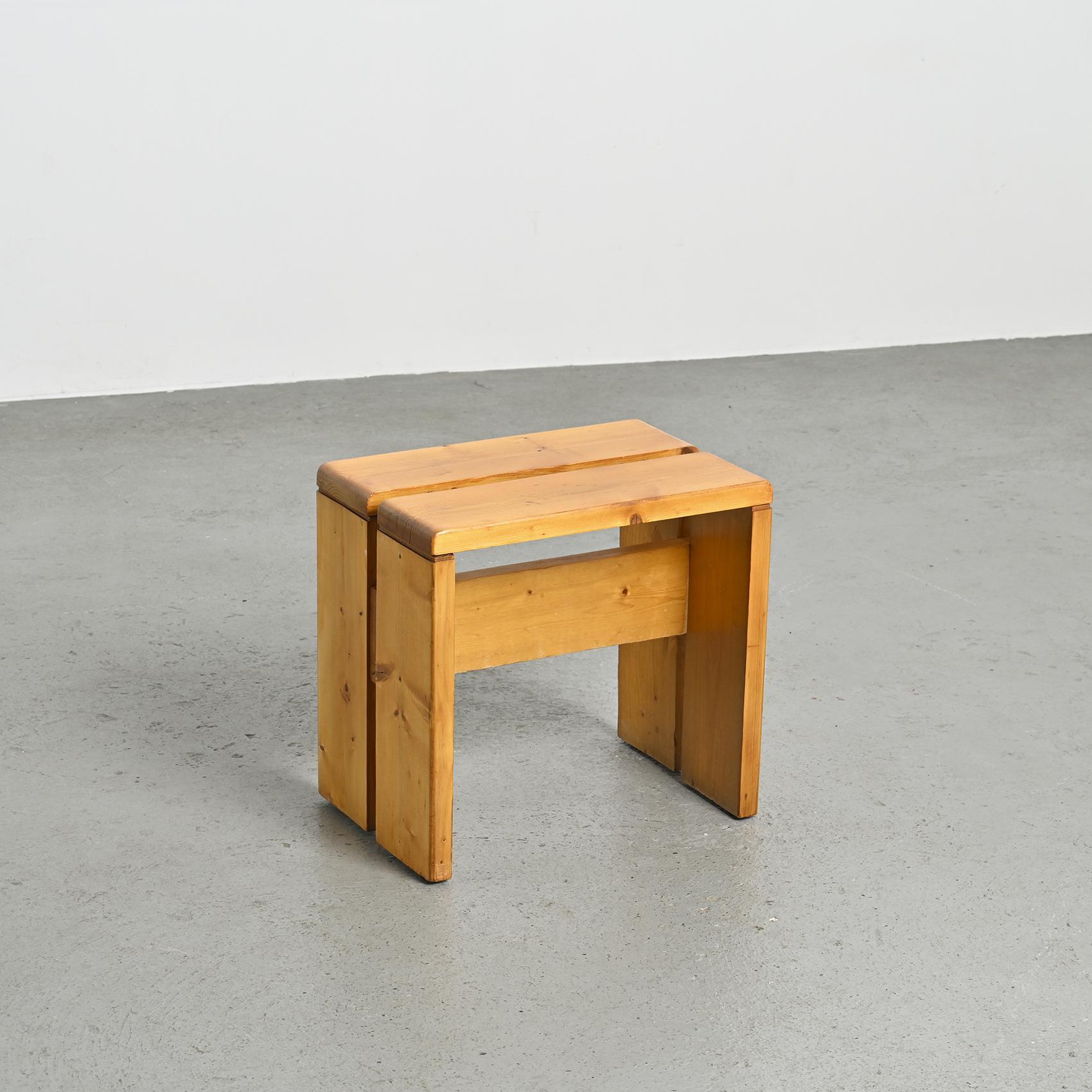Solid Pine Stool from Les Arcs, France vers 1975 For Sale 2