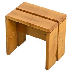 Solid Pine Stool from Les Arcs, France vers 1975