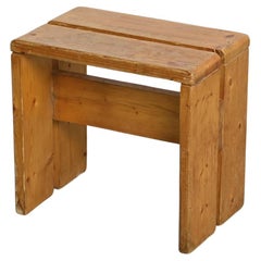 Solid Pine Stool from Les Arcs, France vers 1975