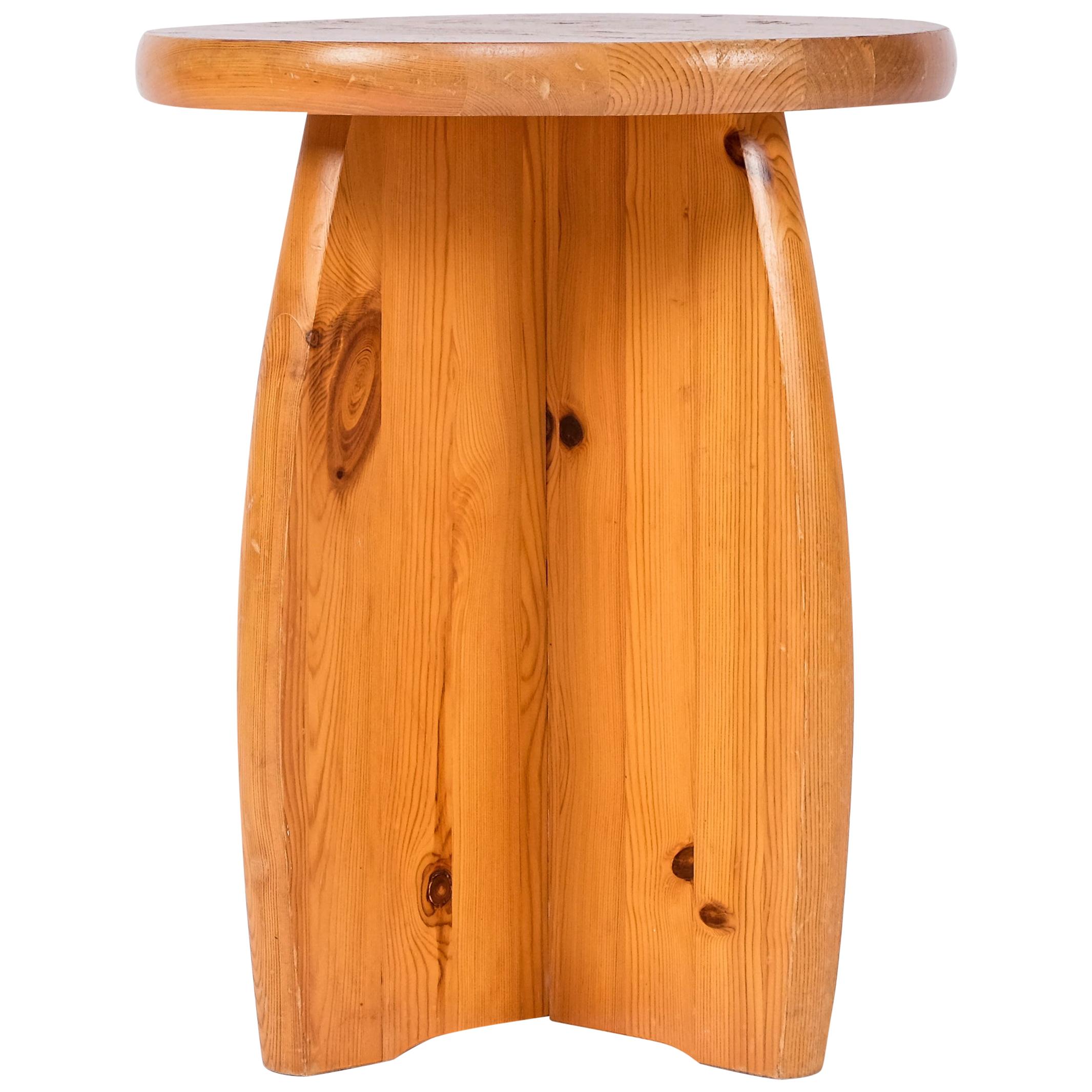 Solid Pine Stool, Sweden, 1970s For Sale