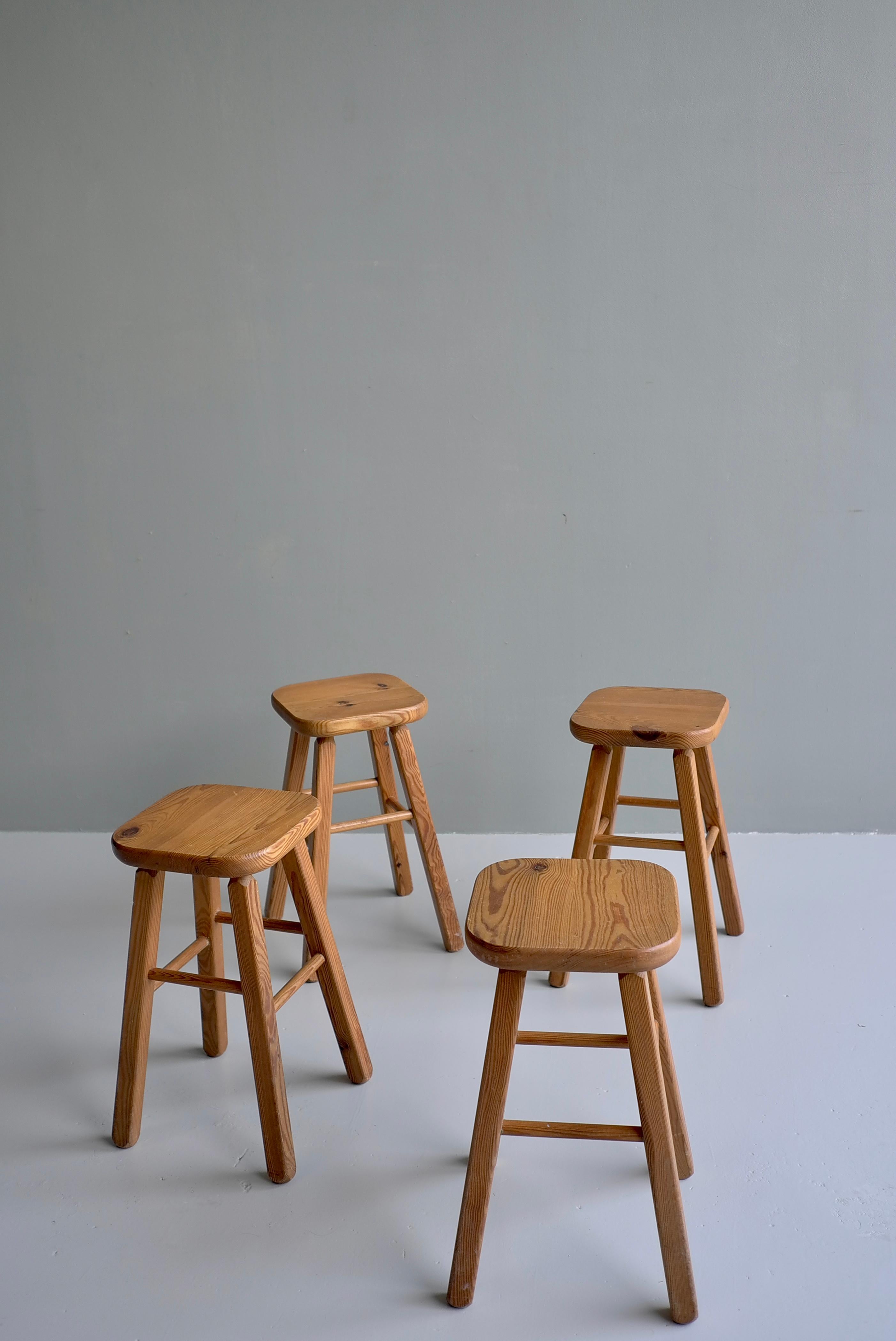 Mid-Century Modern Solid Pine Stools in style of Charlotte Perriand, France 1960's For Sale