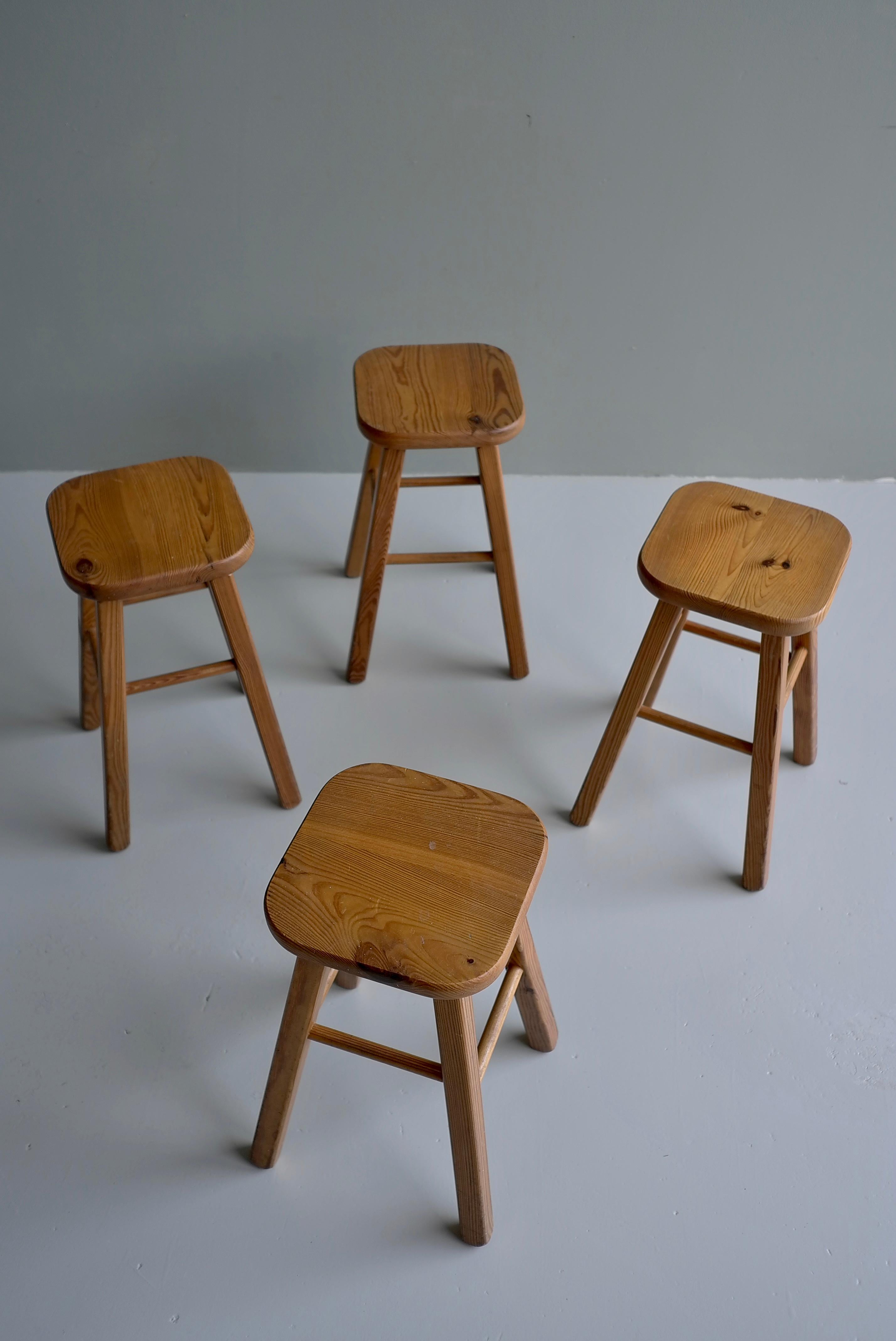 French Solid Pine Stools in style of Charlotte Perriand, France 1960's For Sale