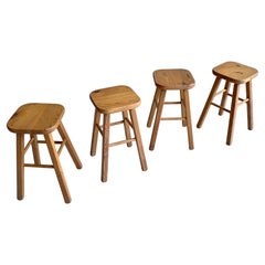 Solid Pine Stools in style of Charlotte Perriand, France 1960's