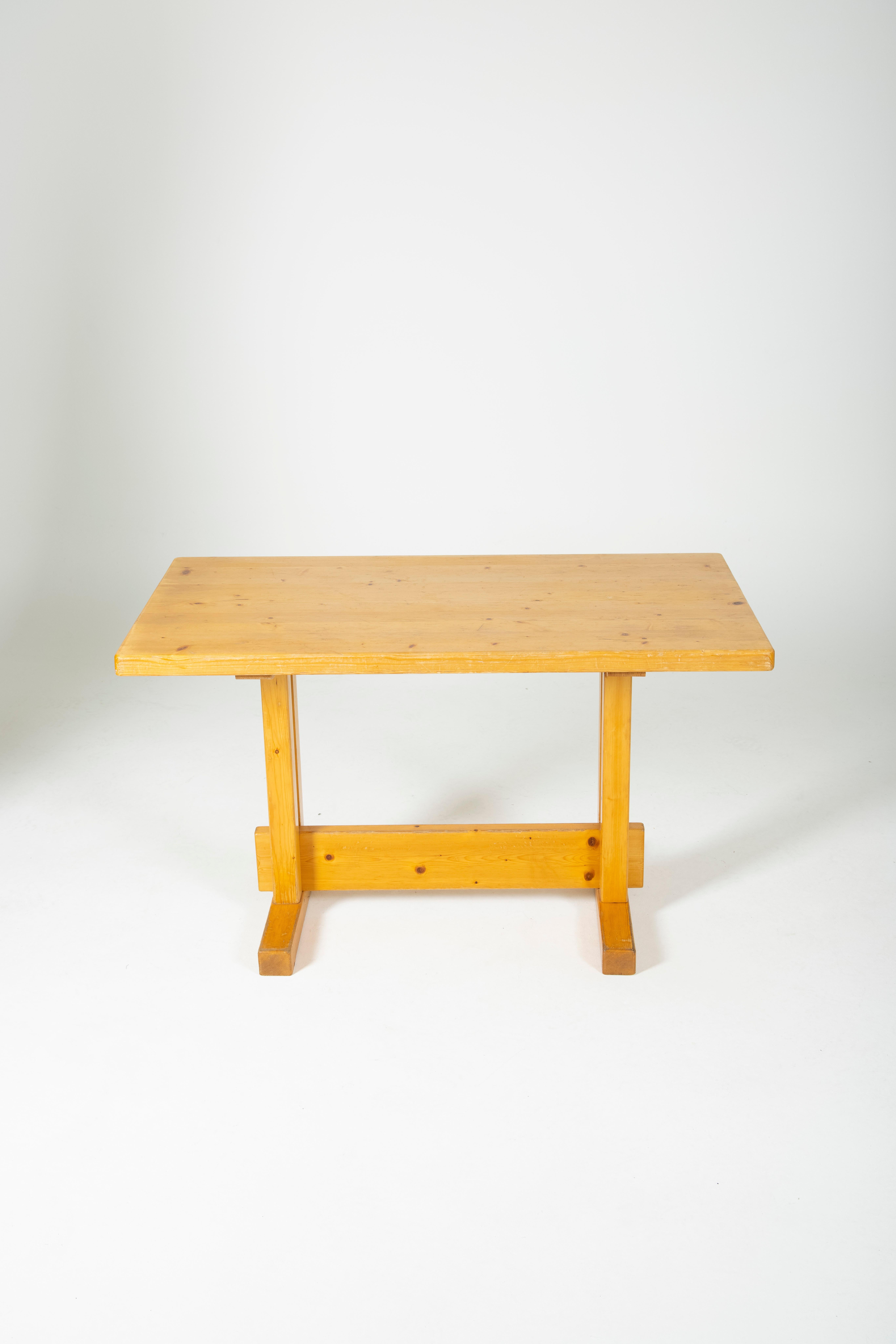 Mid-Century Modern Solid Pine Table by Charlotte Perriand for Les Arcs, 1970s