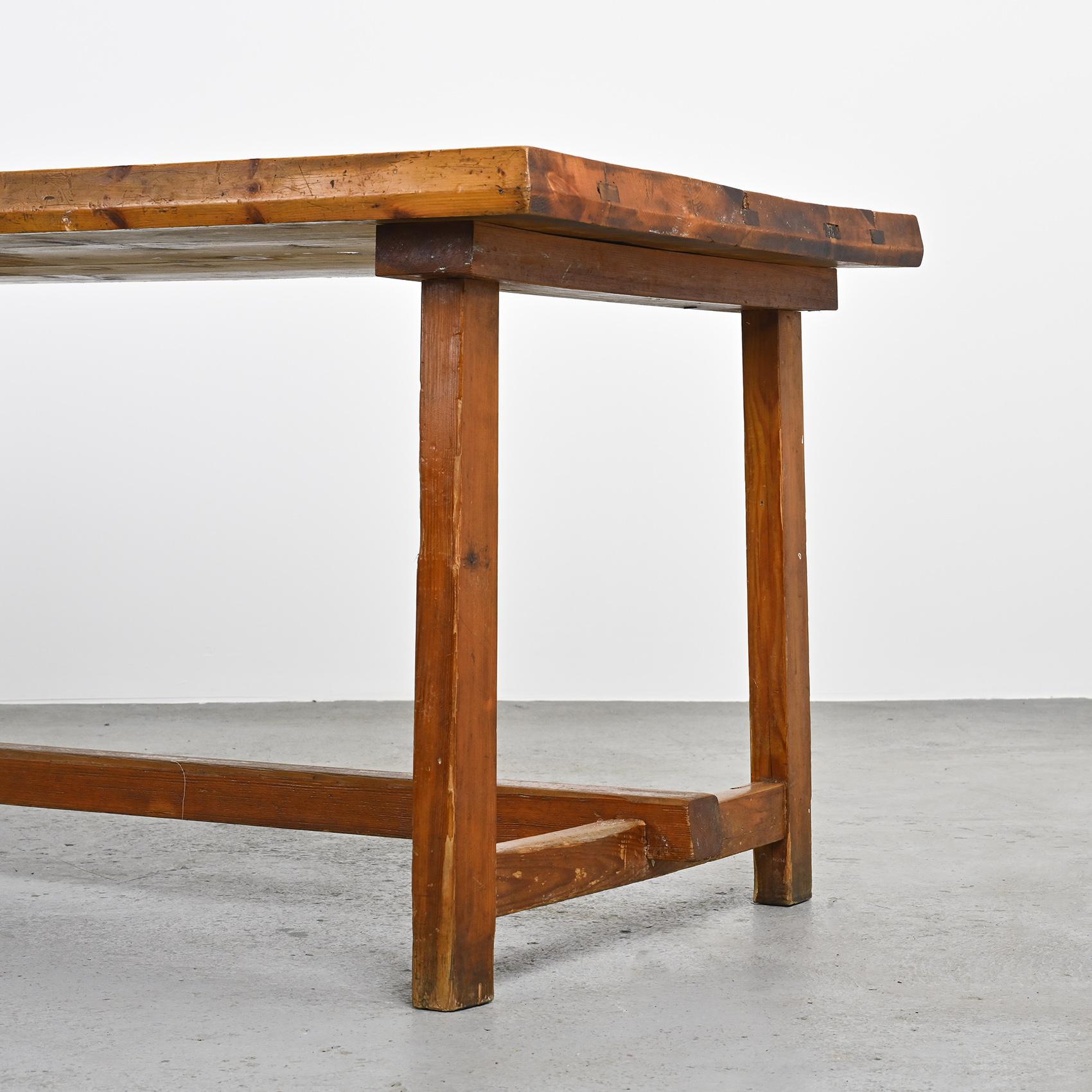 French Solid pine table by Christian Durupt, 1970s For Sale