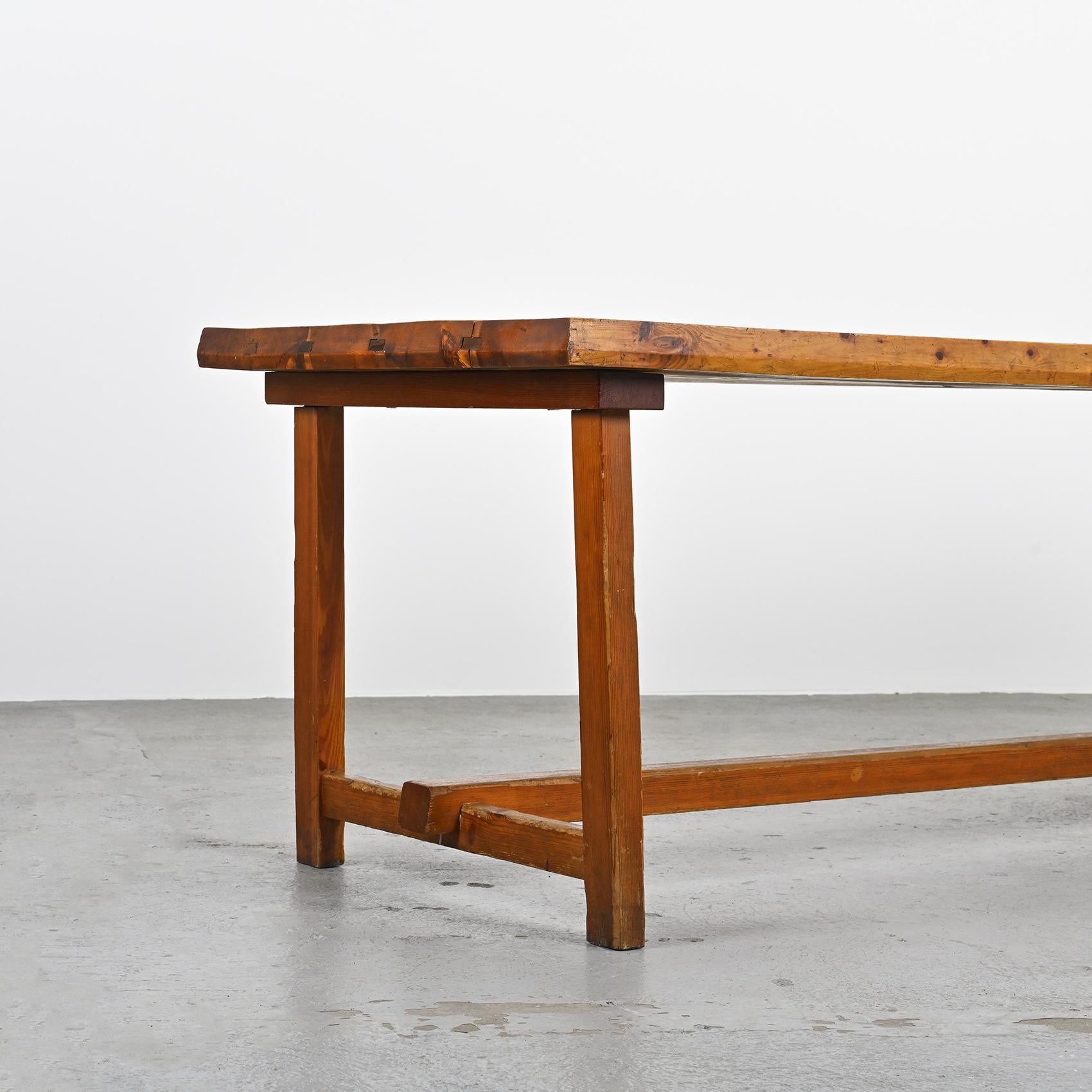 Pine Solid pine table by Christian Durupt, 1970s For Sale