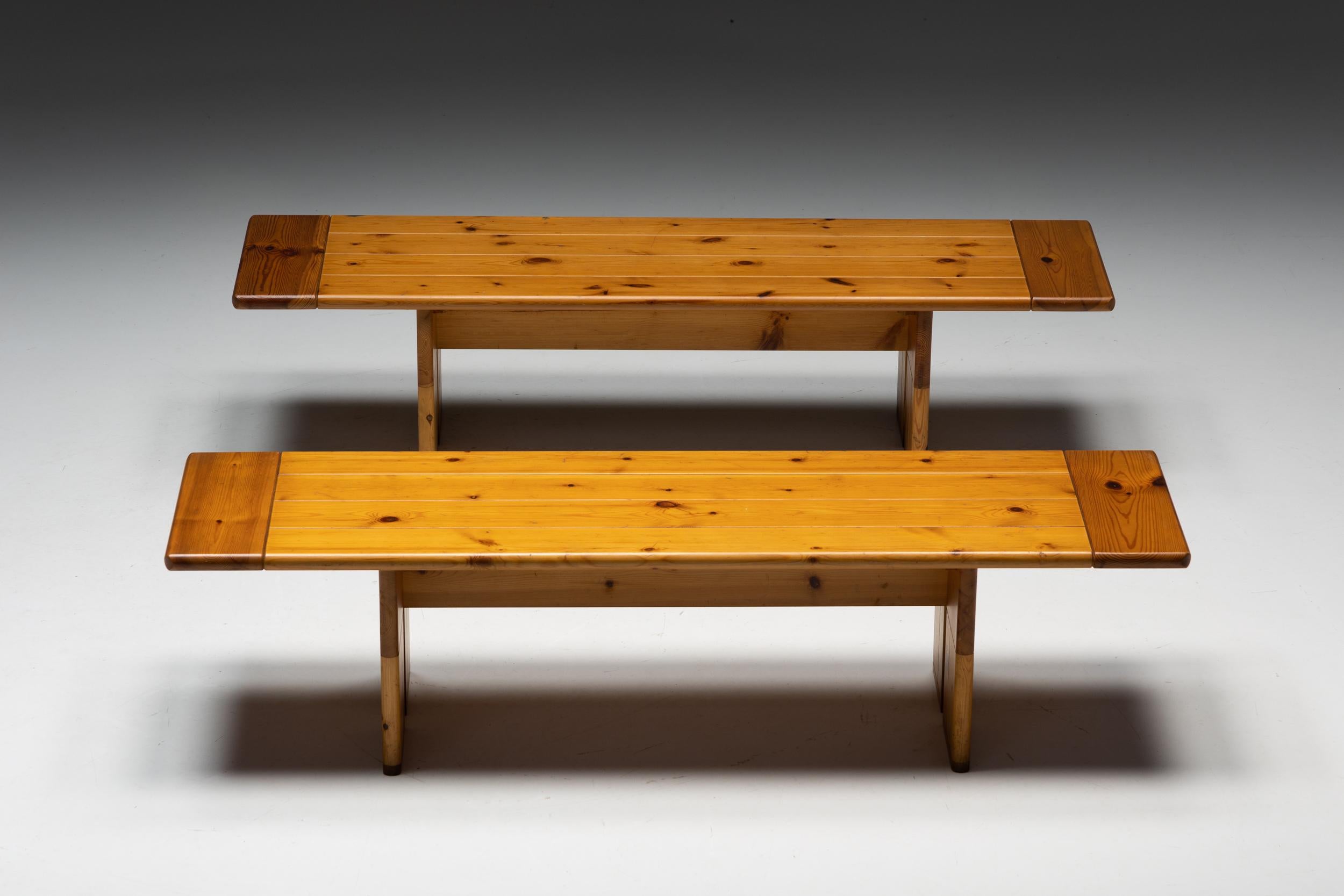Brutalist Solid Pine Wood Bench by Silvio Coppola for Fratelli Montina, Italy, 1970s For Sale