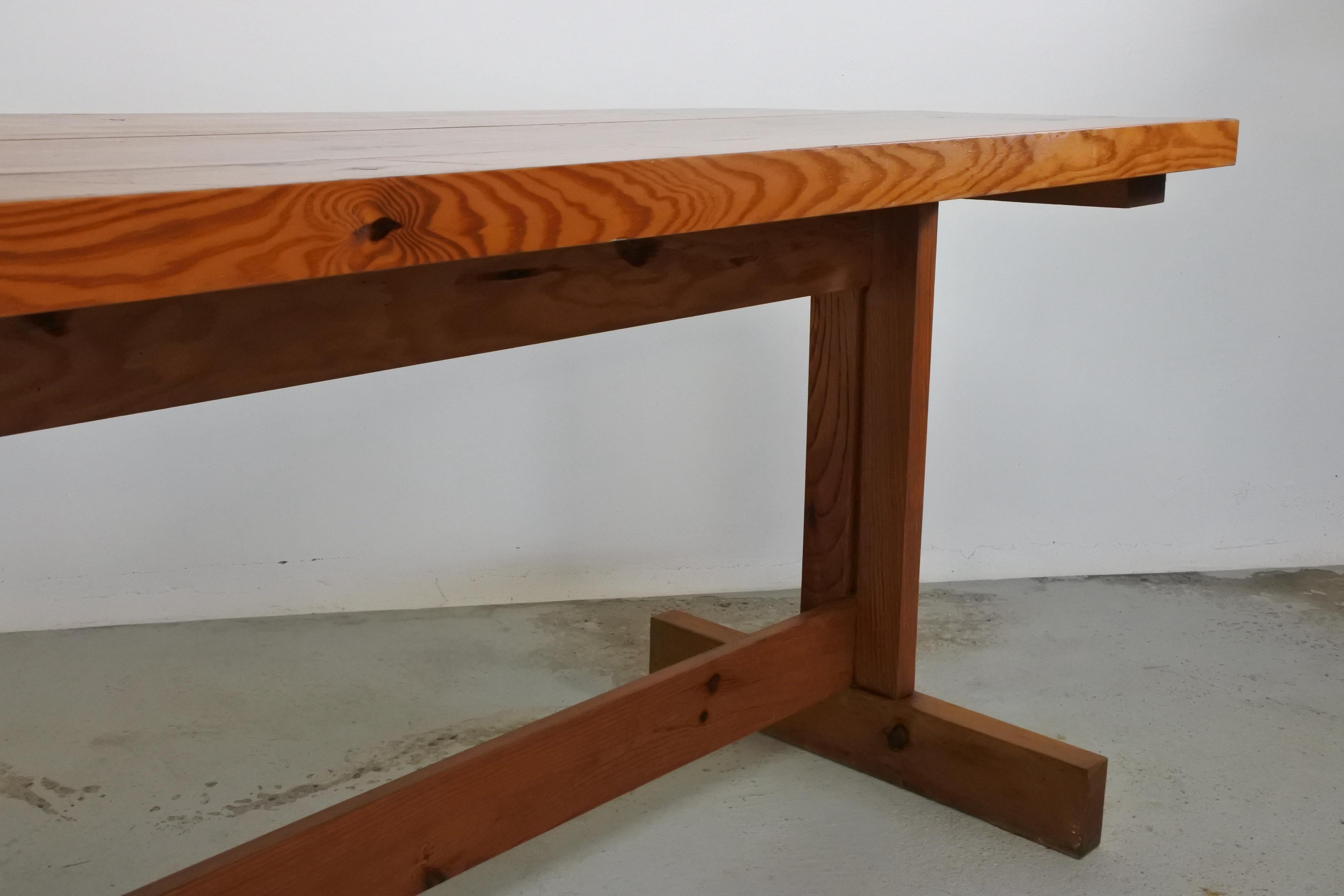 Minimalist Solid Pine Wood Desk or Table in the Style of Charlotte Perriand, France, 1960s