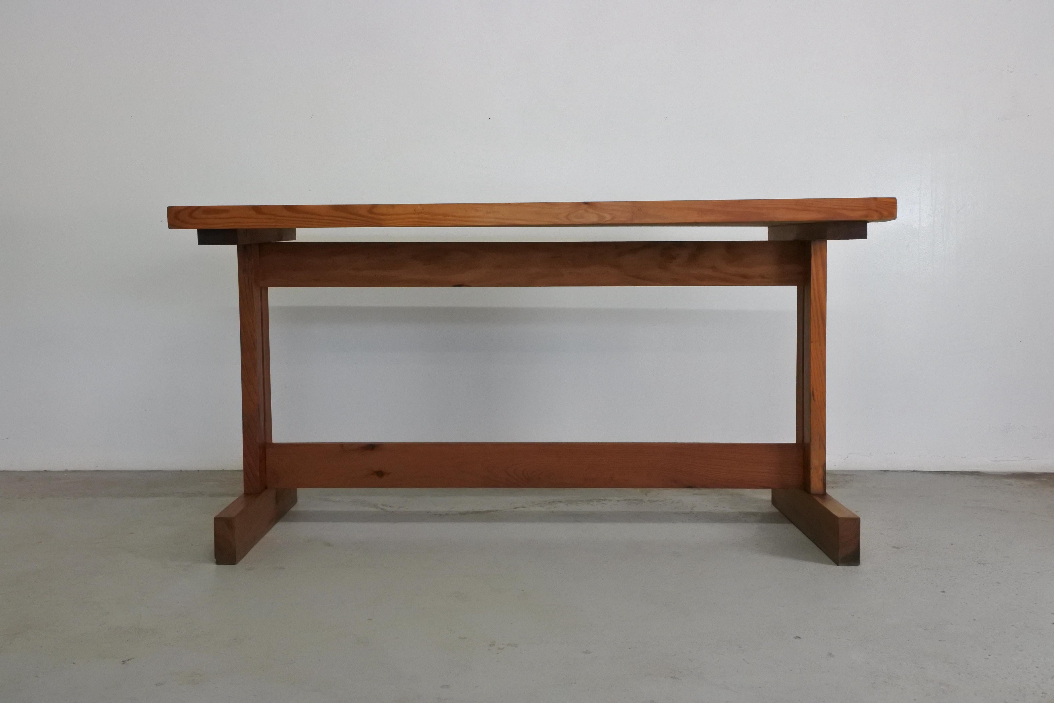 Mid-20th Century Solid Pine Wood Desk or Table in the Style of Charlotte Perriand, France, 1960s