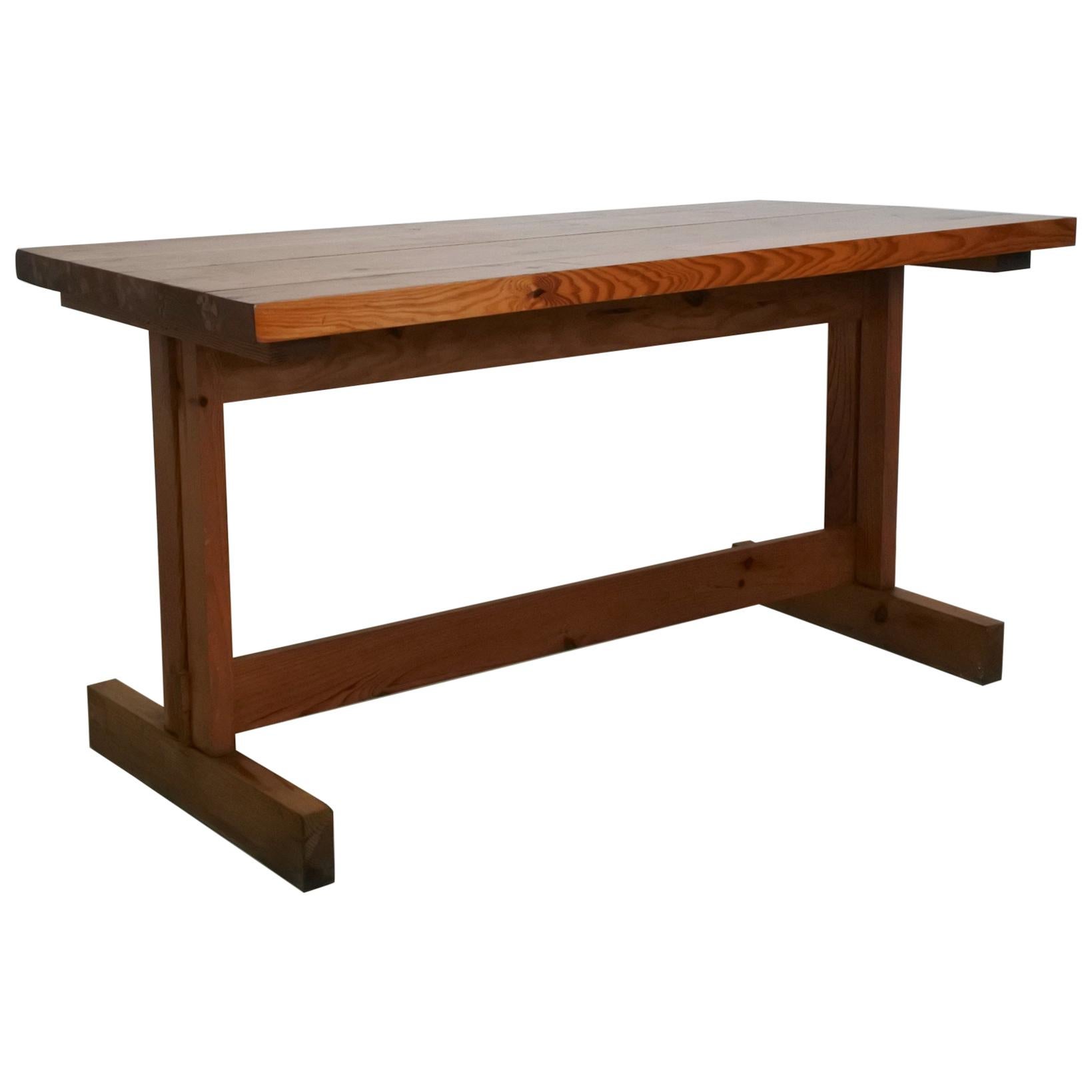 Solid Pine Wood Desk or Table in the Style of Charlotte Perriand