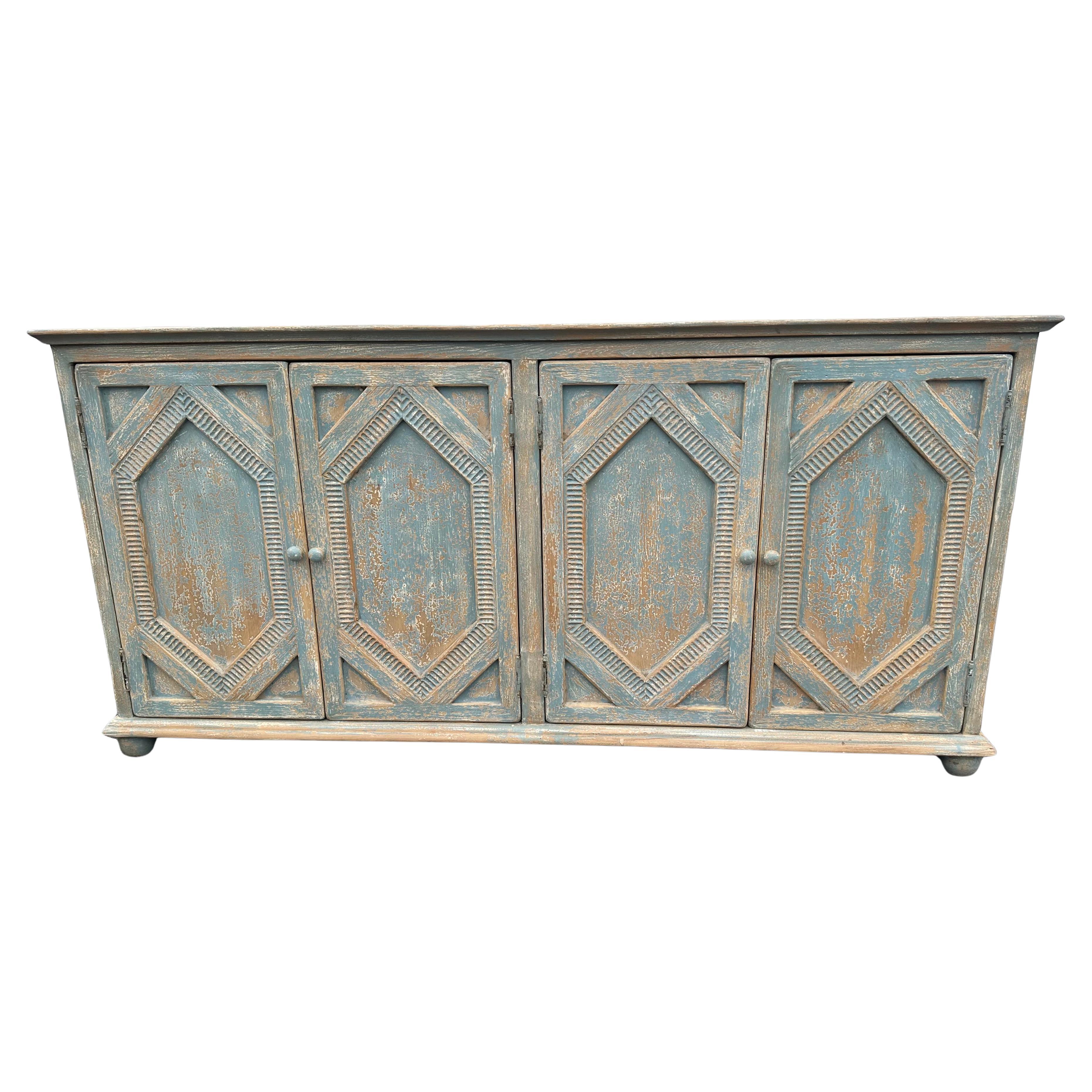 Blaues Sideboard aus massivem Kiefernholz mit vier Diamanten von Sarreid im Angebot