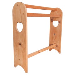 Vintage Solid Pine Wood Quilt Rack with Heart Cutouts