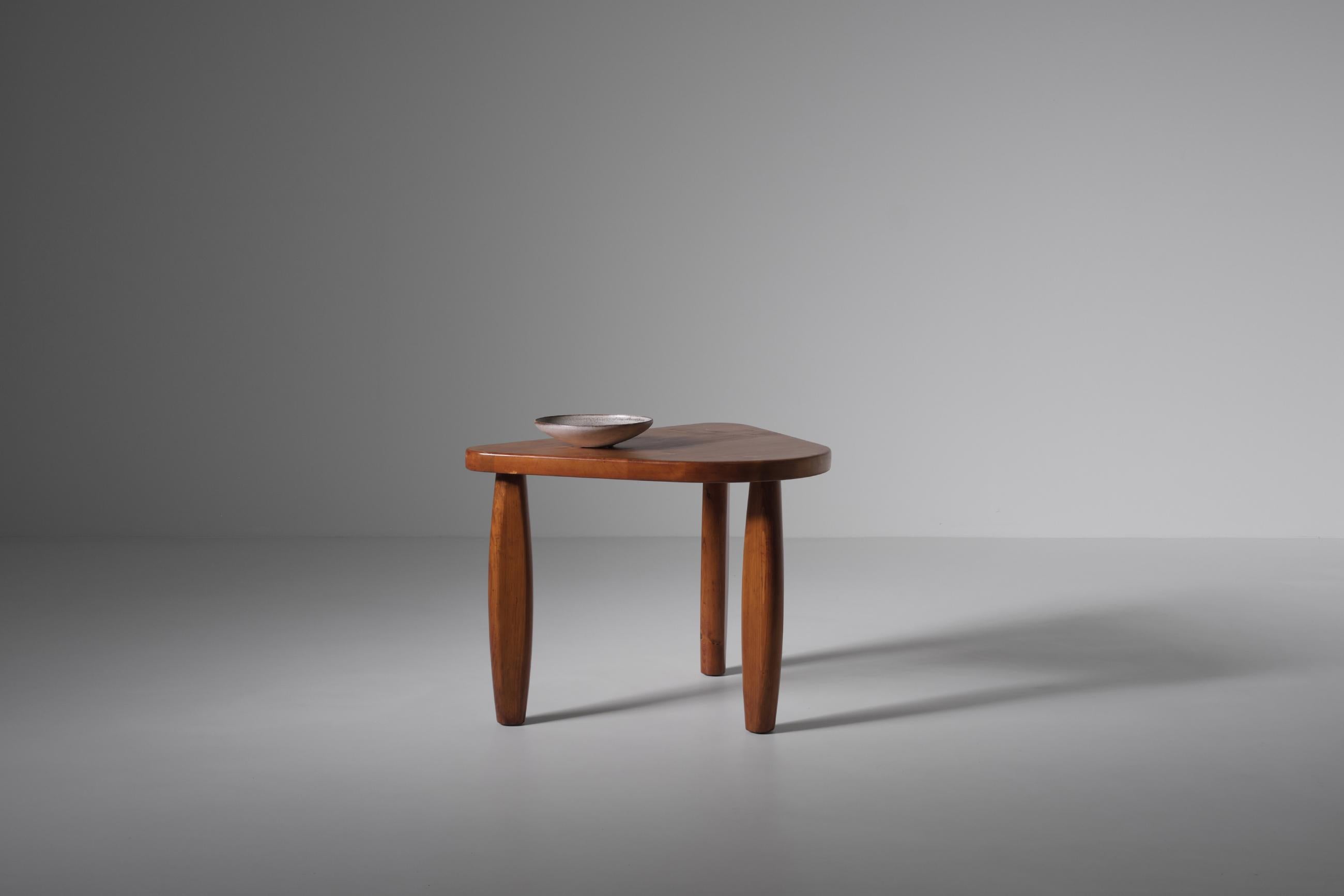 Solid Pine Wooden Plectrum Shaped Table from Les Arcs, France 1960s 1