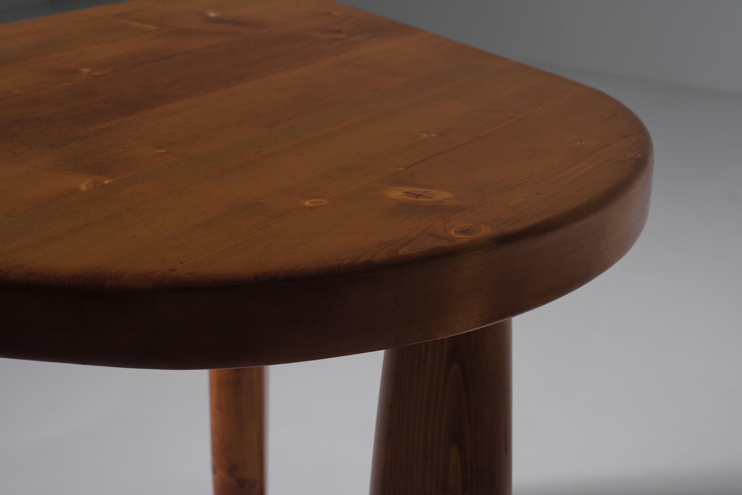 Solid Pine Wooden Plectrum Shaped Table from Les Arcs, France 1960s 2