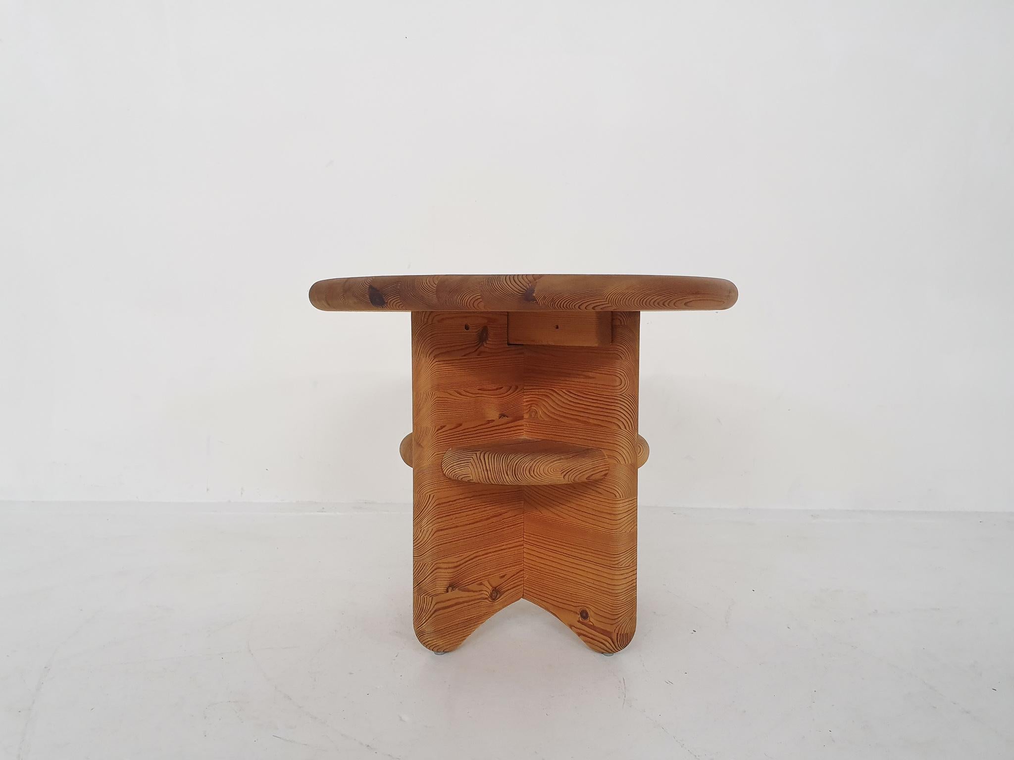 Scandinavian Modern Solid Pinewood Side Table, Attrb. Rainer Daumiller, Denmark, 1970's