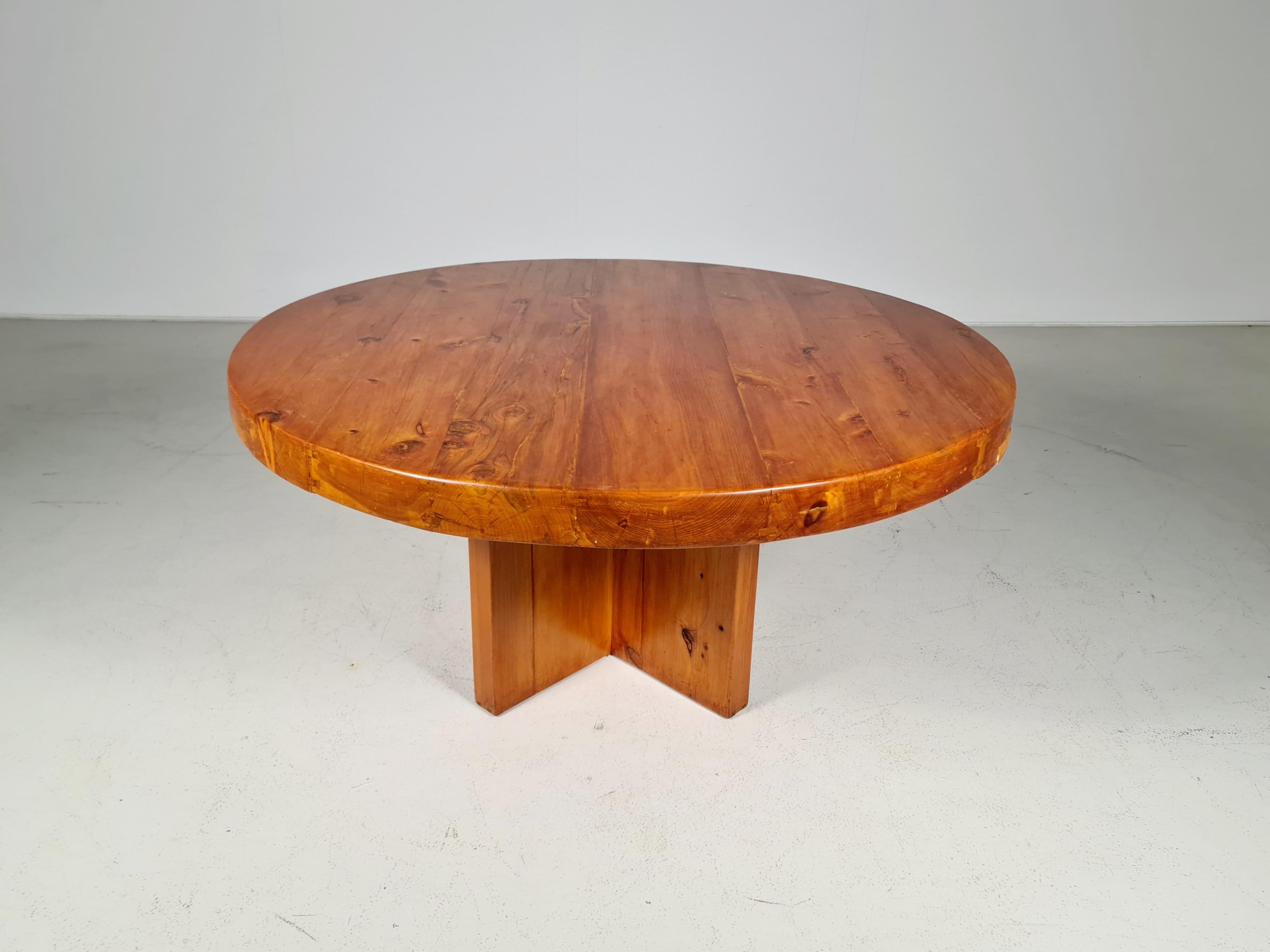 Mid-Century Modern Solid Pinewood Wabi-Sabi Style Dining Table, Europe, 1970s