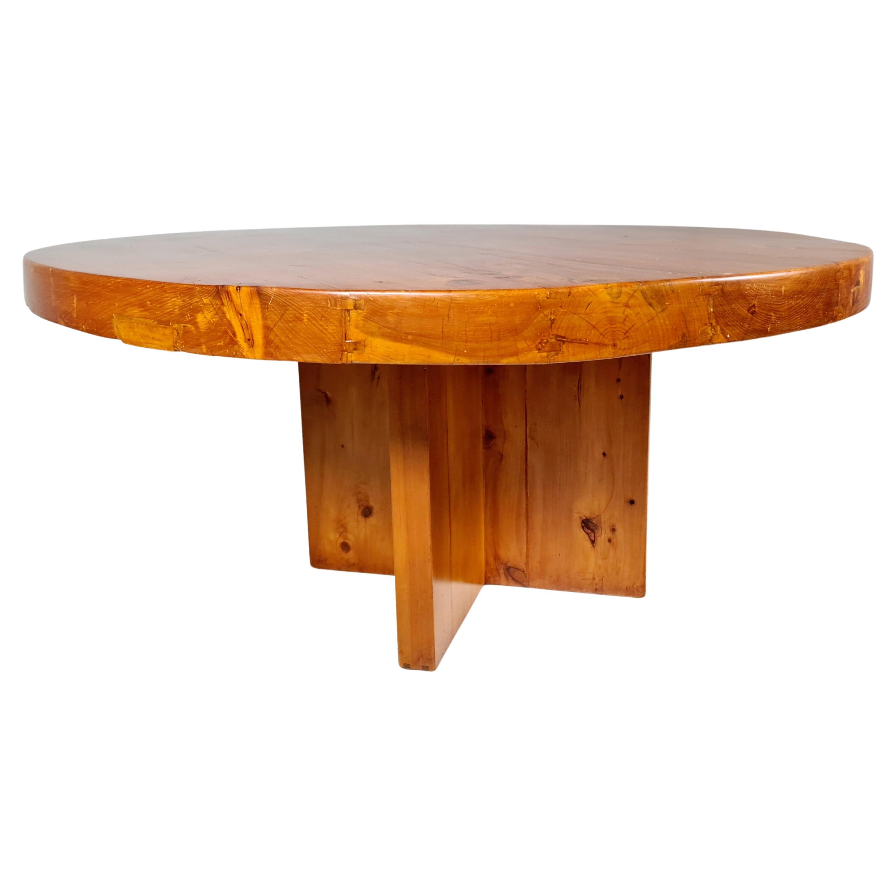 Solid Pinewood Wabi-Sabi Style Dining Table, Europe, 1970s