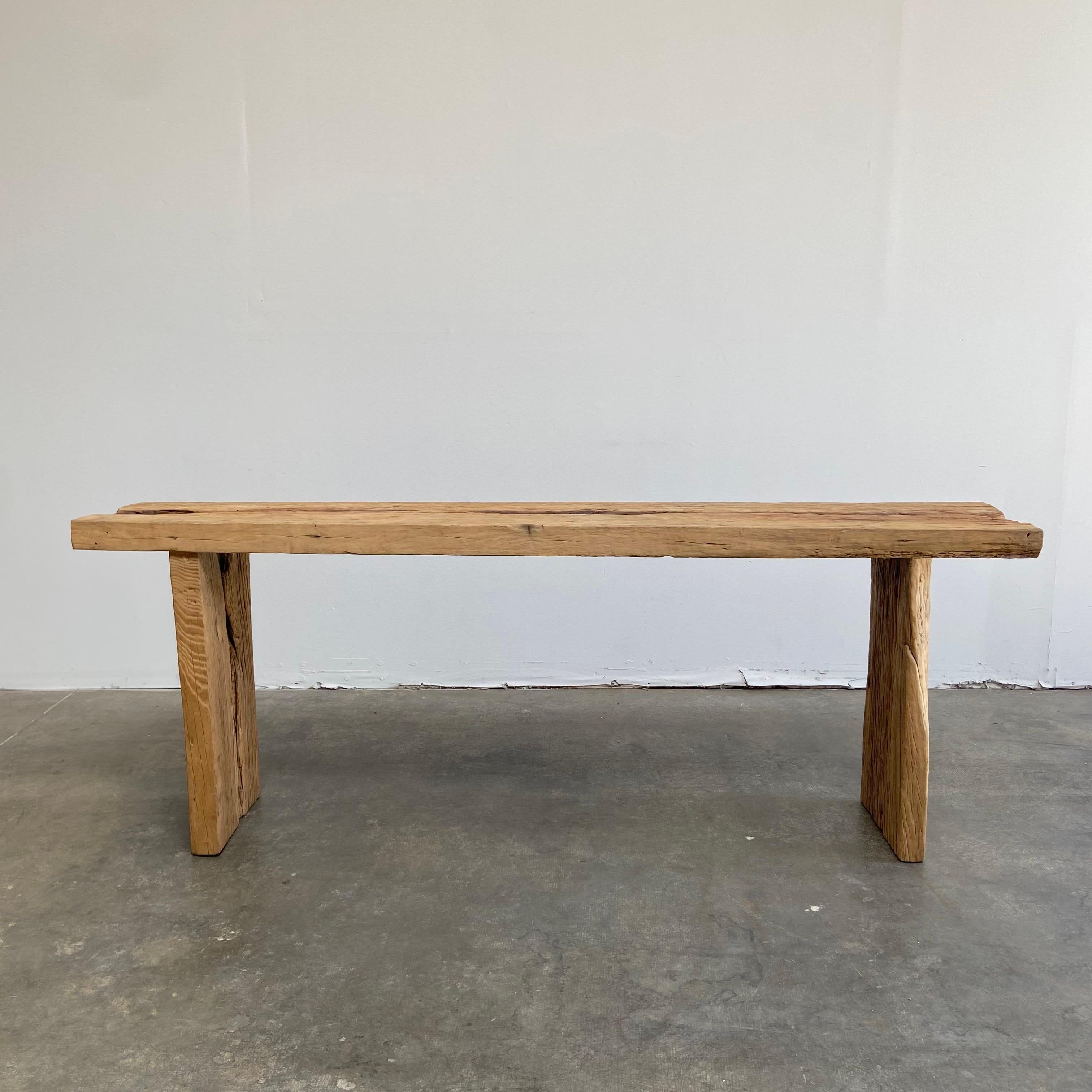 Solid Plank Elm Wood Console Table In Good Condition For Sale In Brea, CA