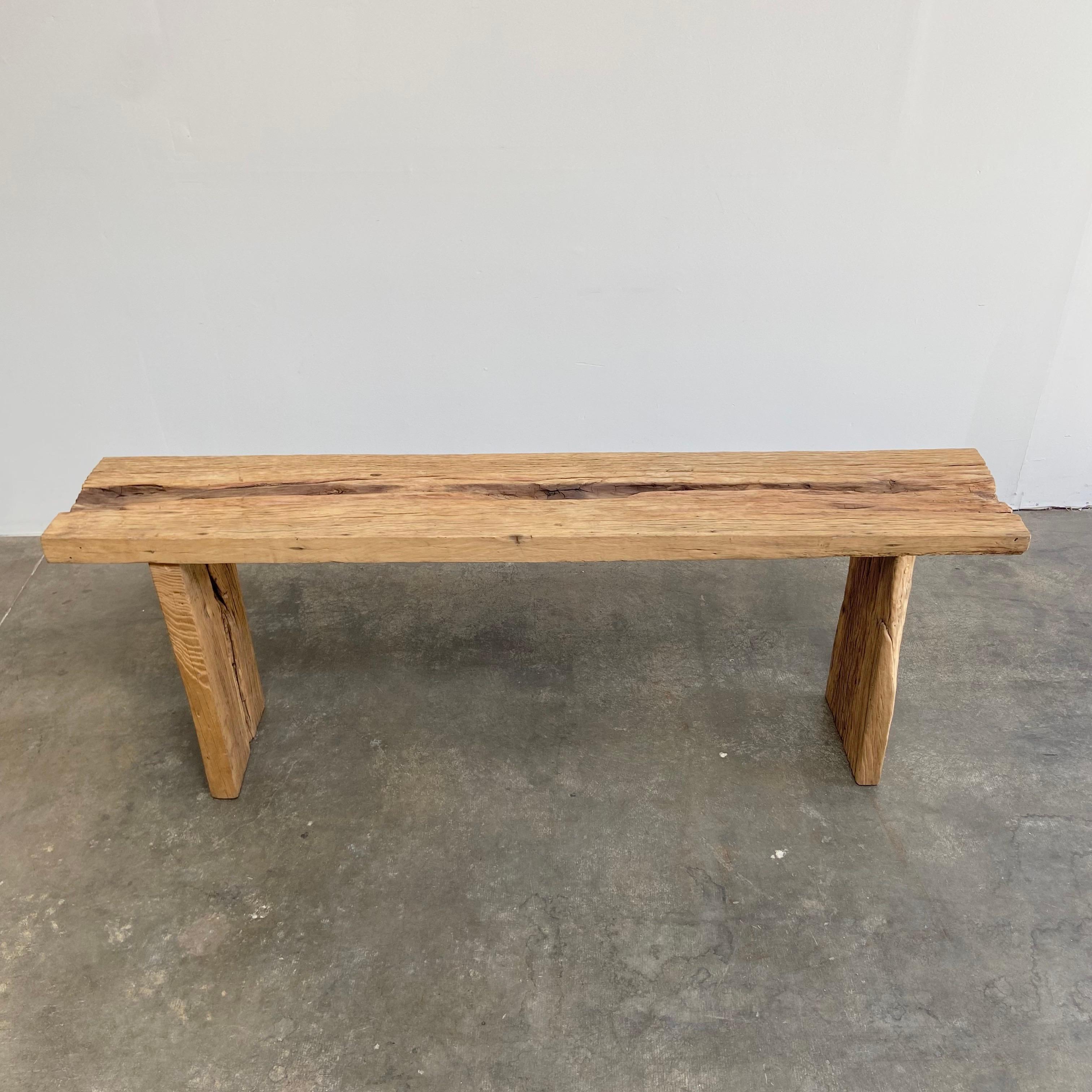 20th Century Solid Plank Elm Wood Console Table For Sale