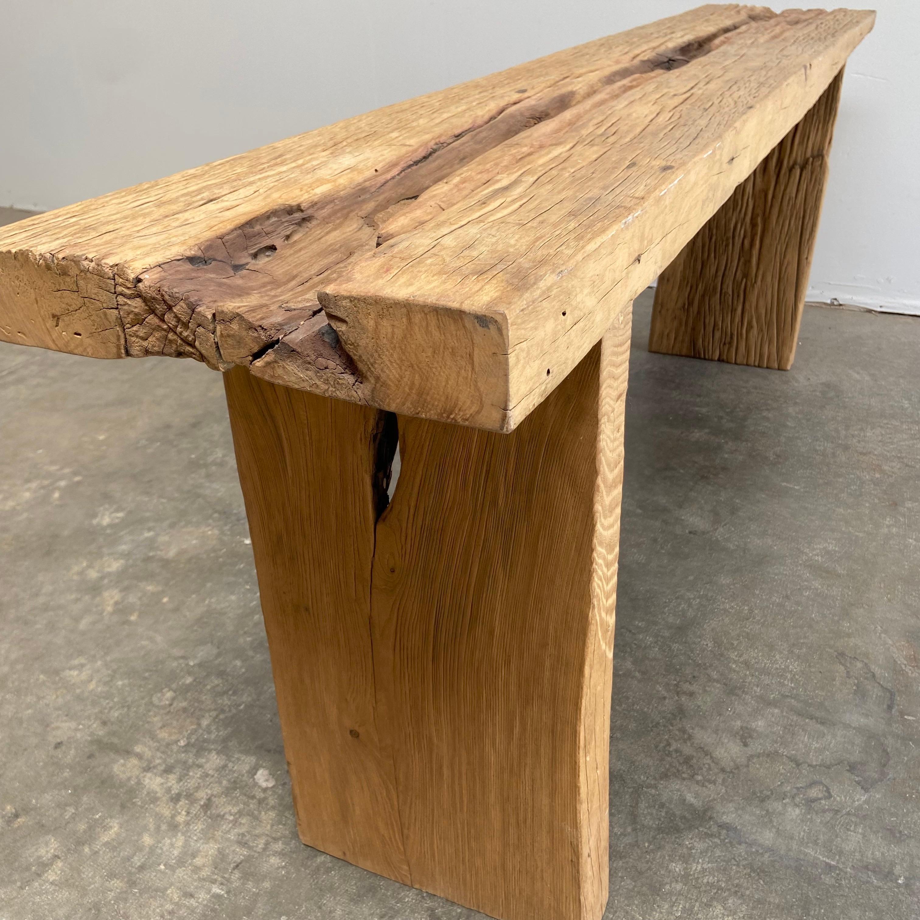 Solid Plank Elm Wood Console Table For Sale 2