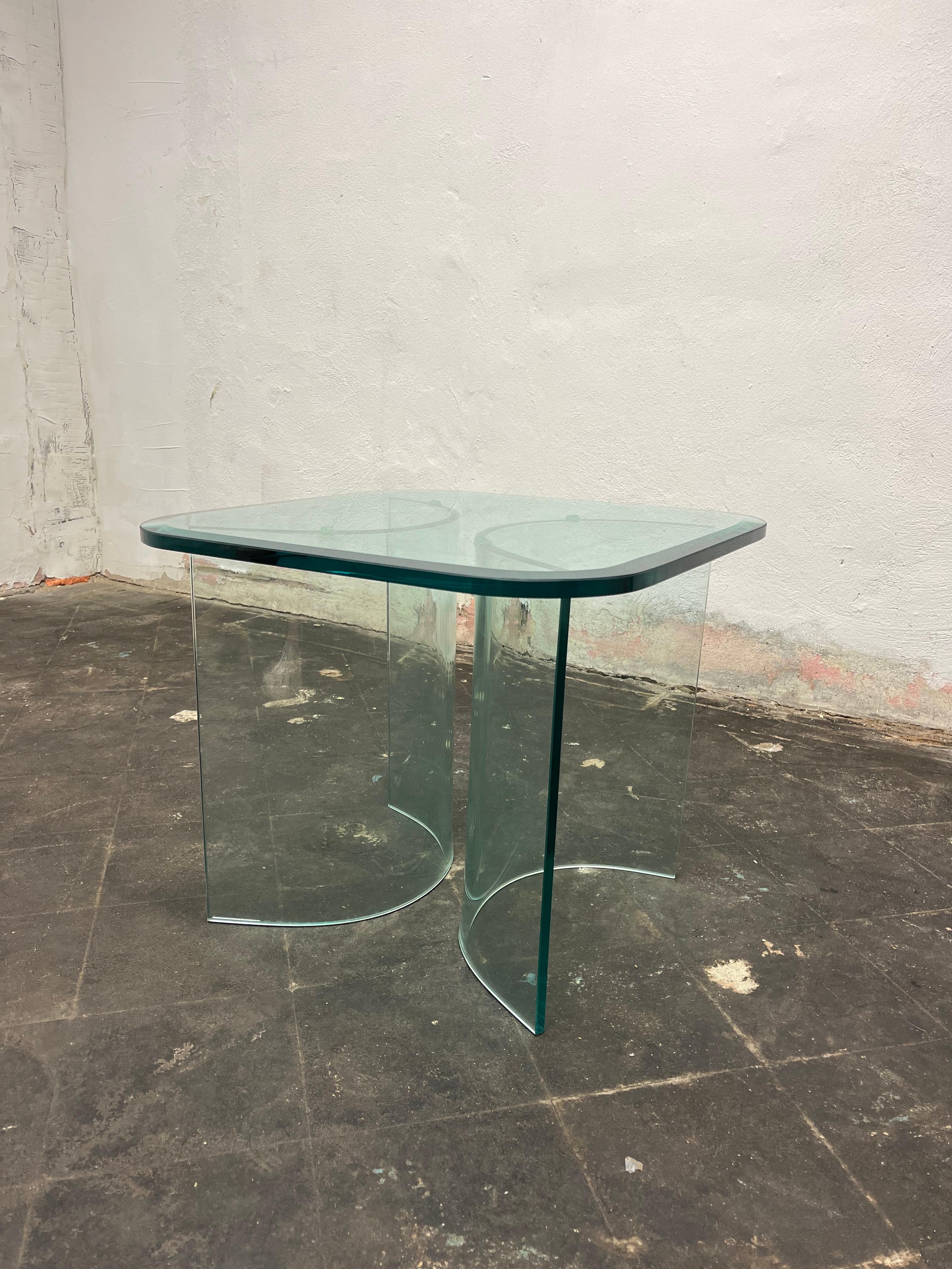 Mid-Century Modern Solid Plate Glass Top Glass Base Table For Sale