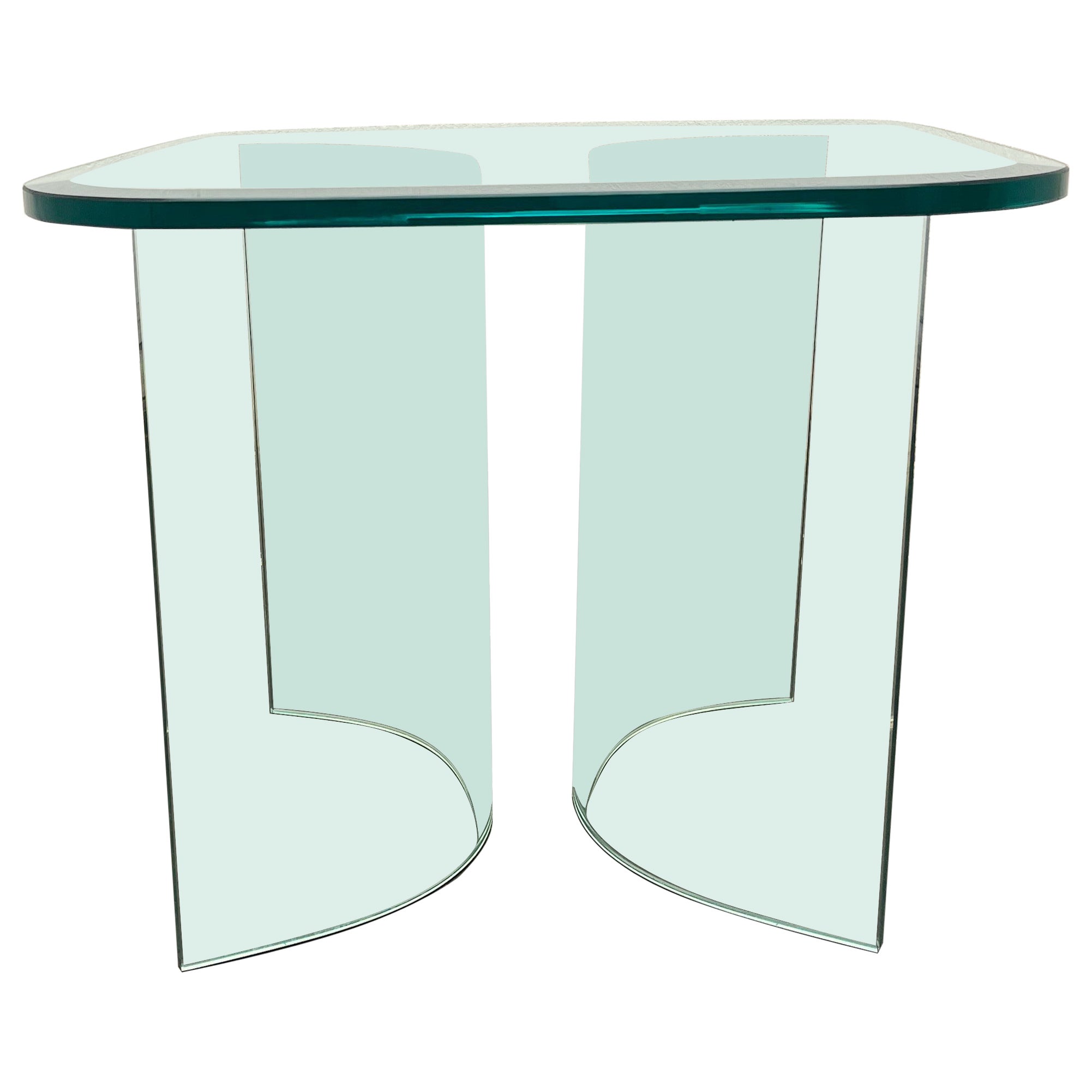 Massivholzplatte Glasplatte Glasfußtisch im Angebot