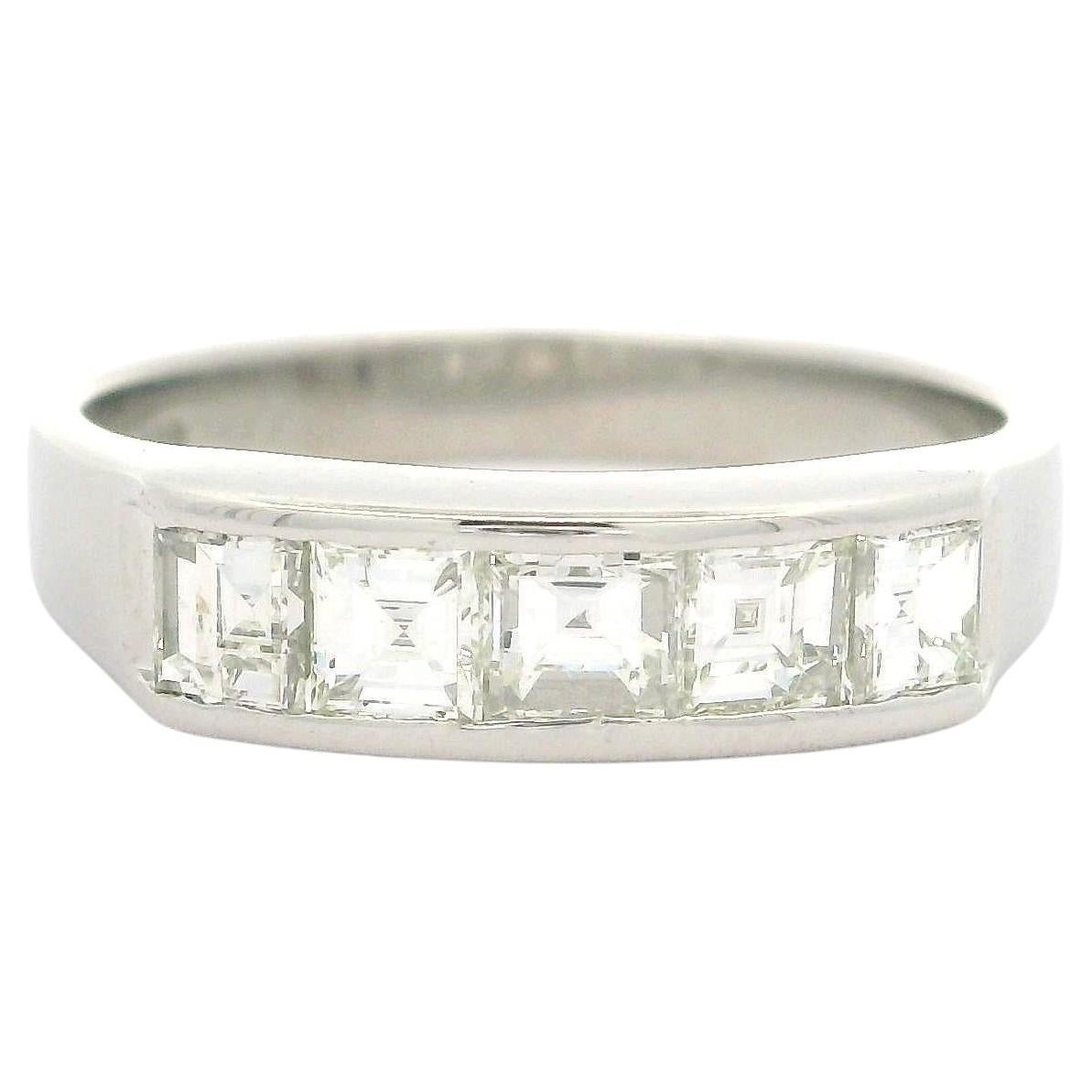 Solid Platinum 1.02ctw Step Cut Carre Diamond Channel Set 5 Stone Band Ring