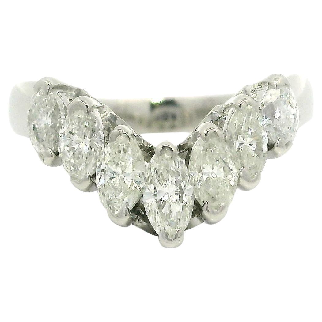 Solid Platinum 1.04ctw Brilliant Marquise Cut Diamond V Chevron Band Ring