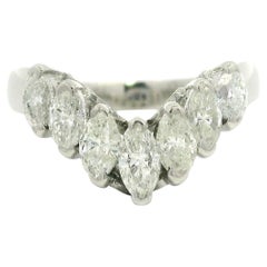 Solid Platinum 1.04ctw Brilliant Marquise Cut Diamond V Chevron Band Ring