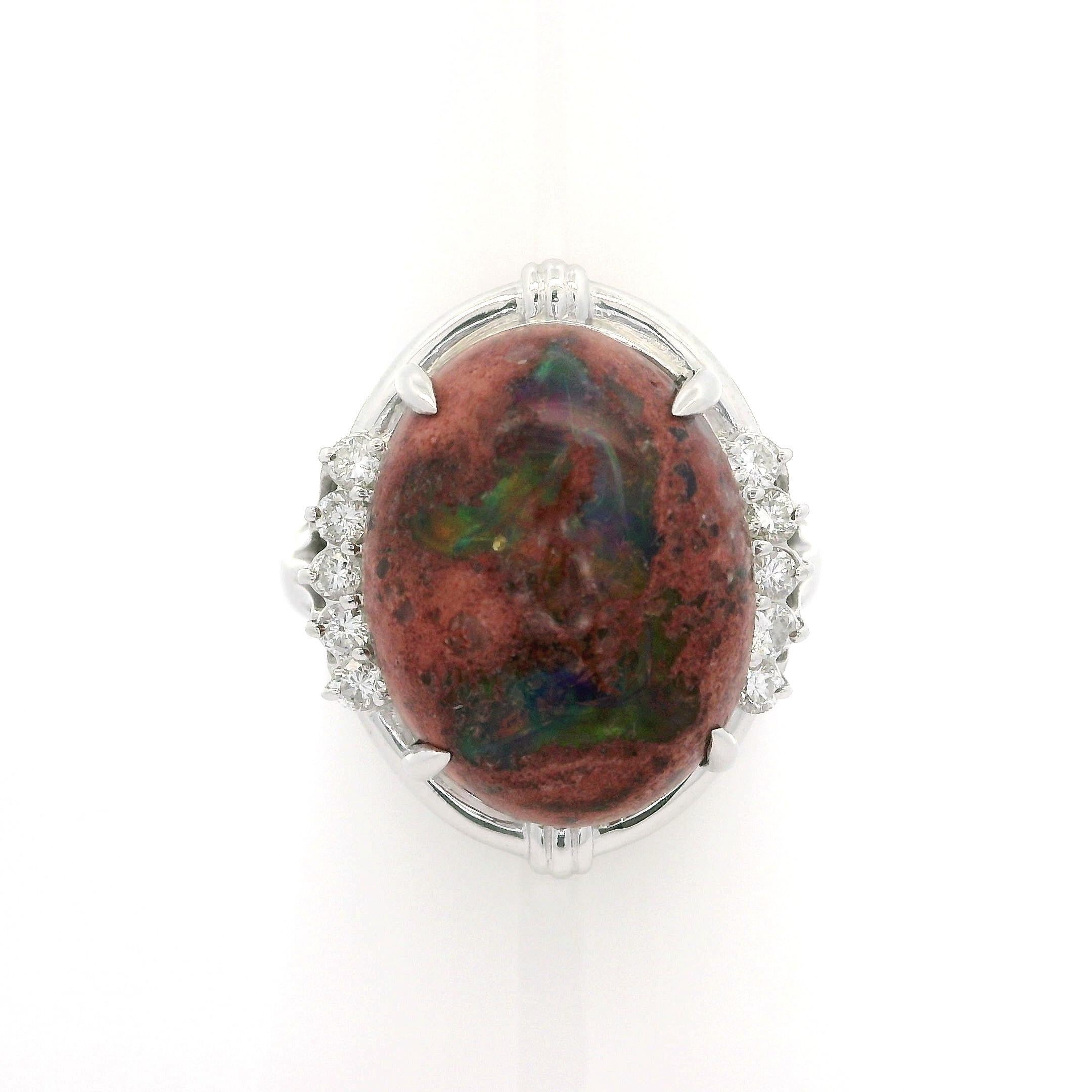 Ovaler Cabochon Matrix Feueropal aus massivem Platin 12,21 Karatw mit Diamant Target-Ring, Ring mit Diamant im Angebot 4