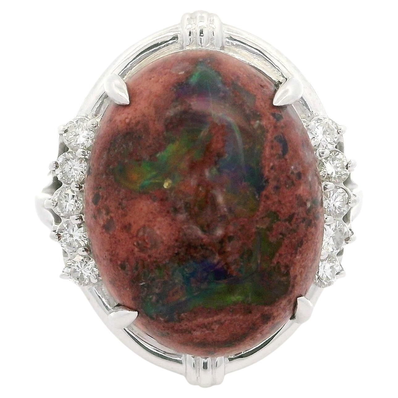 Ovaler Cabochon Matrix Feueropal aus massivem Platin 12,21 Karatw mit Diamant Target-Ring, Ring mit Diamant im Angebot