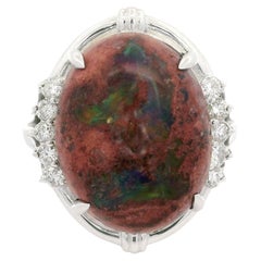 Solid Platinum 12.21ctw Oval Cabochon Matrix Fire Opal w/ Diamond Target Ring