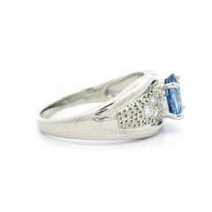 Solid Platinum 1.32ctw Oval Sapphire & Diamond Flared Beaded Textured Band Ring