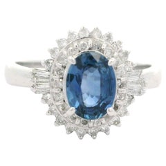 Solid Platinum 1.41ctw Oval Sapphire w/ Diamond Ballerina Style Ring