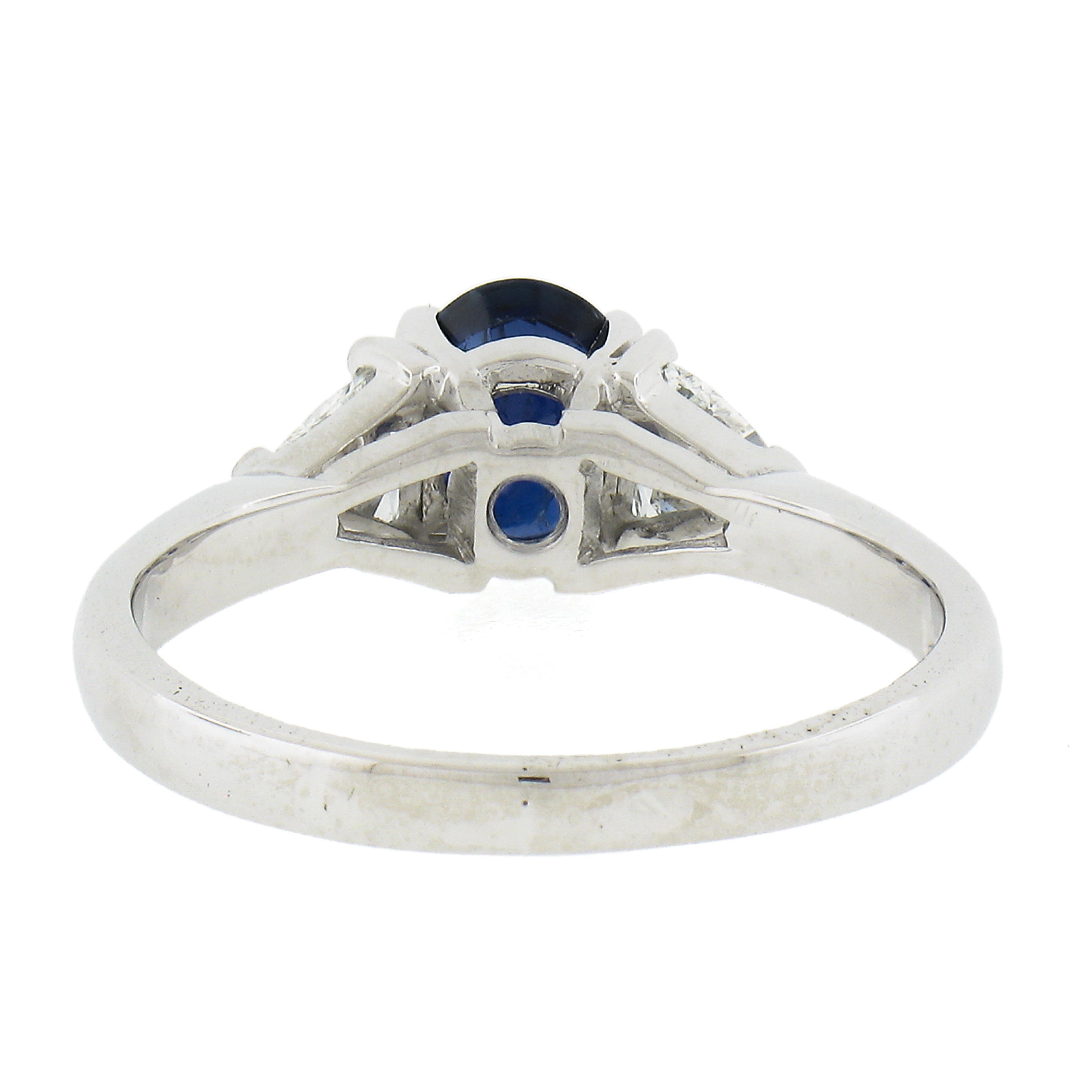 Solid Platinum 1.49ctw GIA No Heat Oval Blue Sapphire & Trillion Diamond Ring For Sale 2